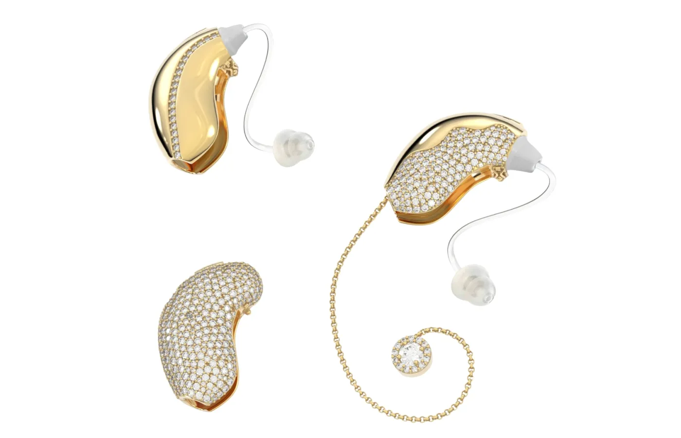 Auzi Luxe and Auzi X hearing aid jewellery cases, featuring synthetic moissanites