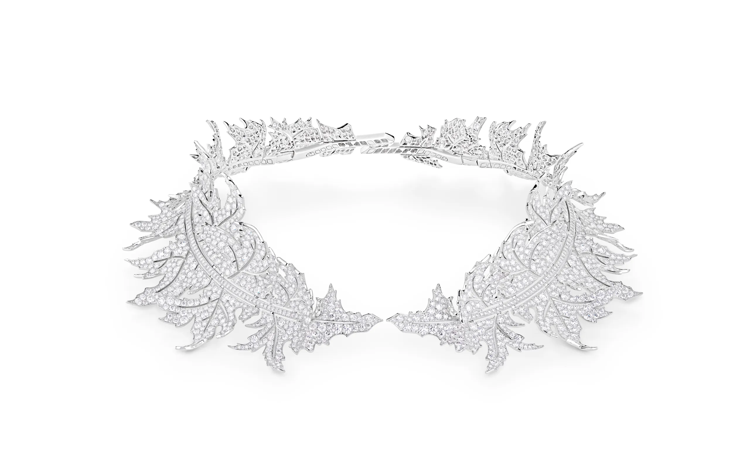Boucheron Chardon necklace with diamonds in 18k white gold, part of the Untamed Nature Histoire de Style 2025 High Jewellery collection 