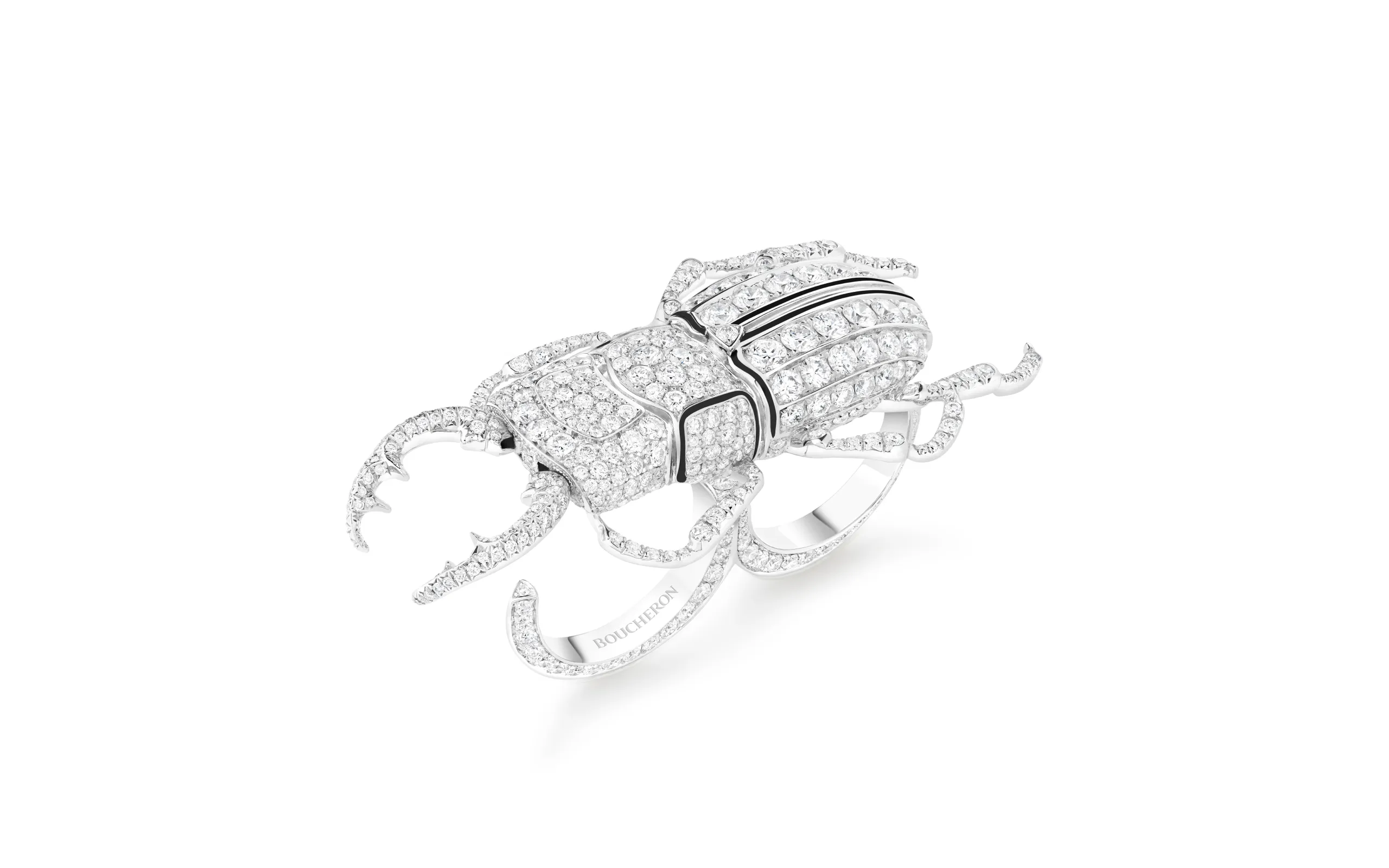 Boucheron Lucane ring with diamonds and black lacquer in 18k white gold, part of the Untamed Nature Histoire de Style 2025 High Jewellery collection 