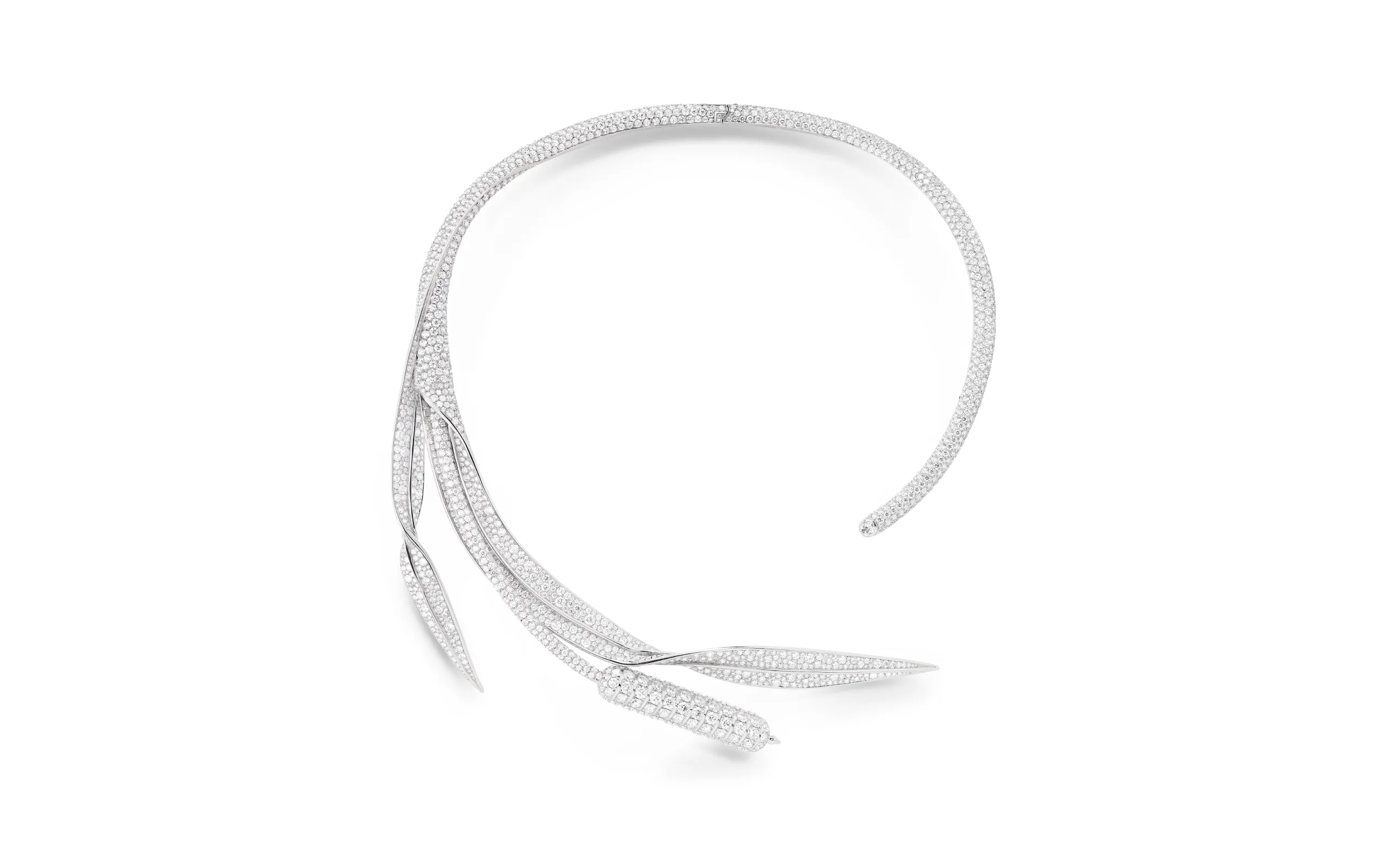 Boucheron Roseau necklace with diamonds in 18k white gold, part of the Untamed Nature Histoire de Style 2025 High Jewellery collection 