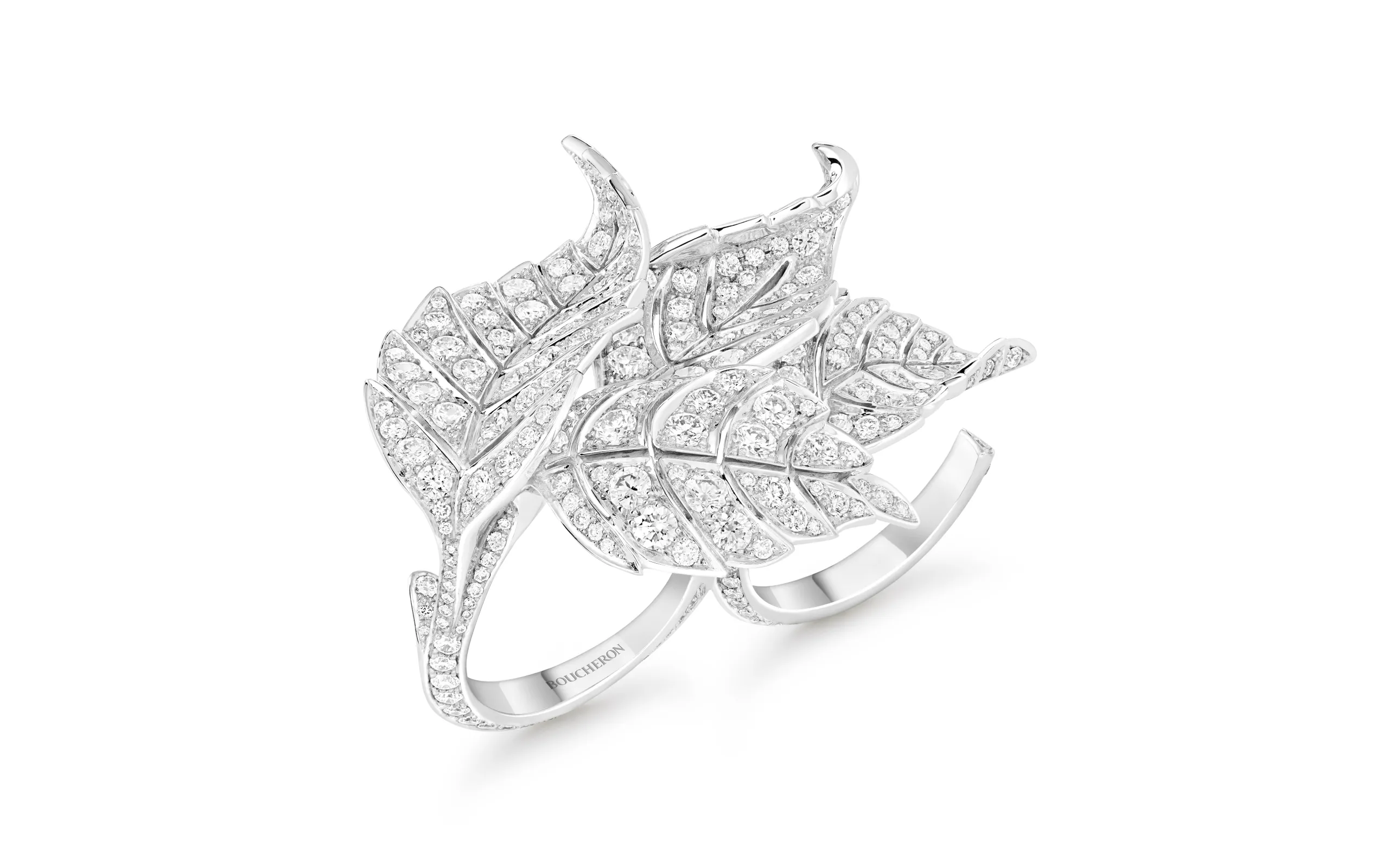Boucheron Rosier multi-finger ring with diamonds in 18k white gold, part of the Untamed Nature Histoire de Style 2025 High Jewellery collection 