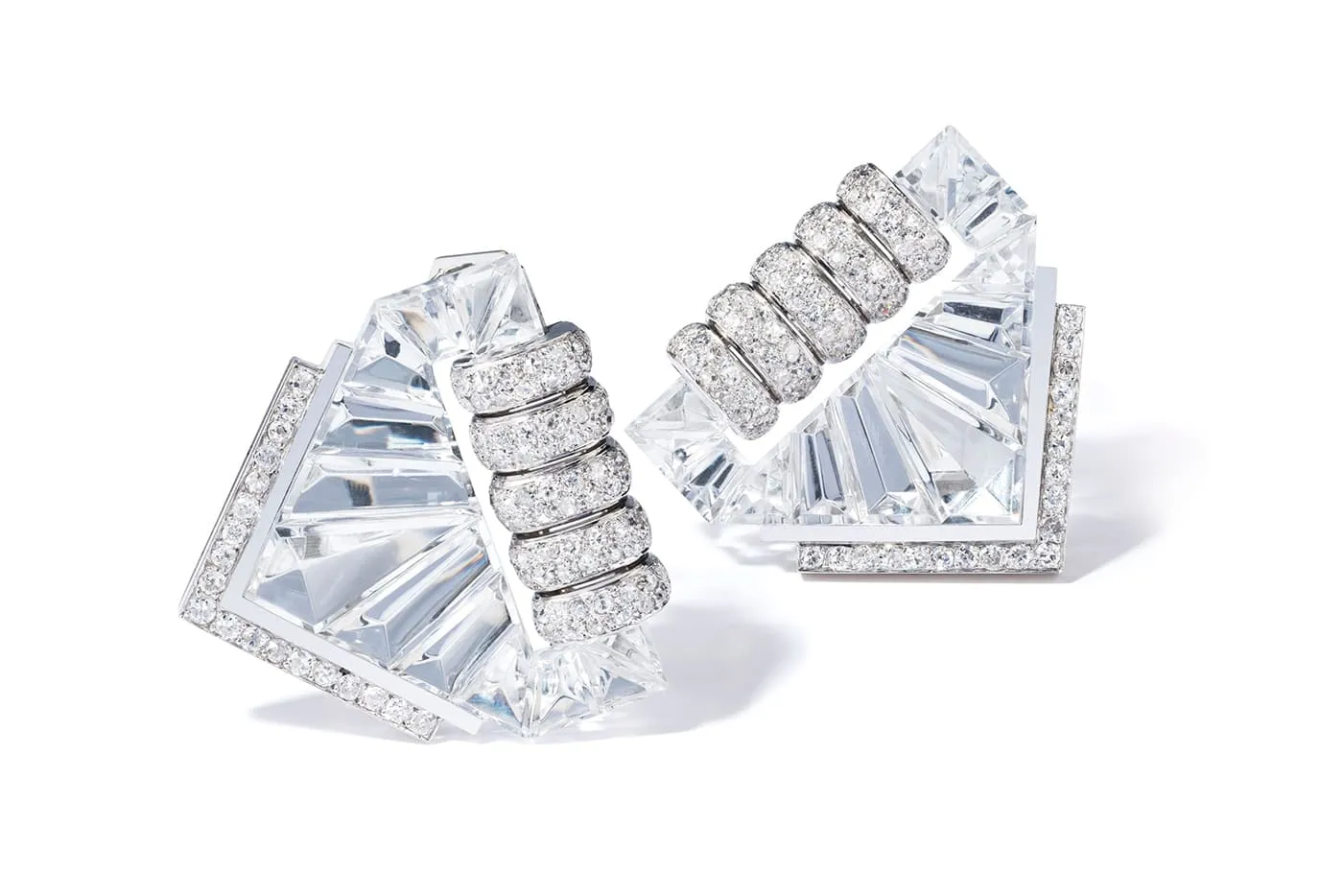 Suzanne Belperron Ventail clips with diamonds and rock crystal 