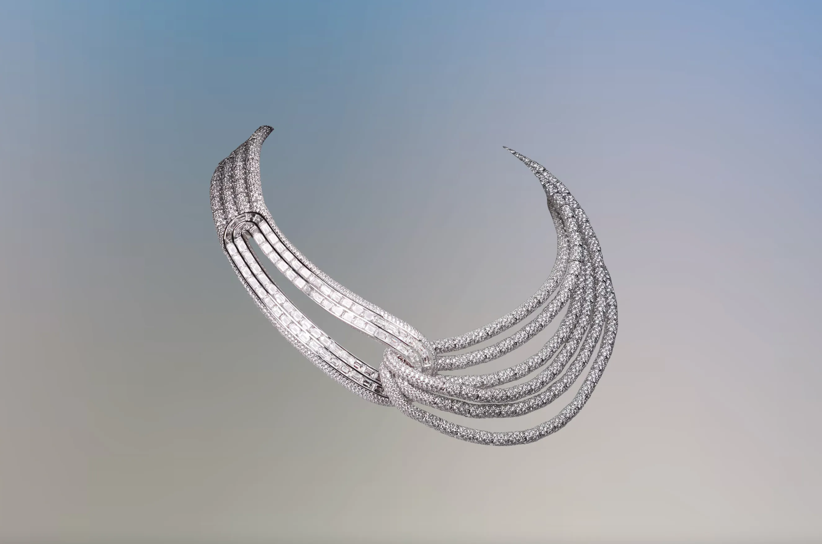 Benoi Jewels Wave necklace with round brilliant- and baguette-cut diamonds 
