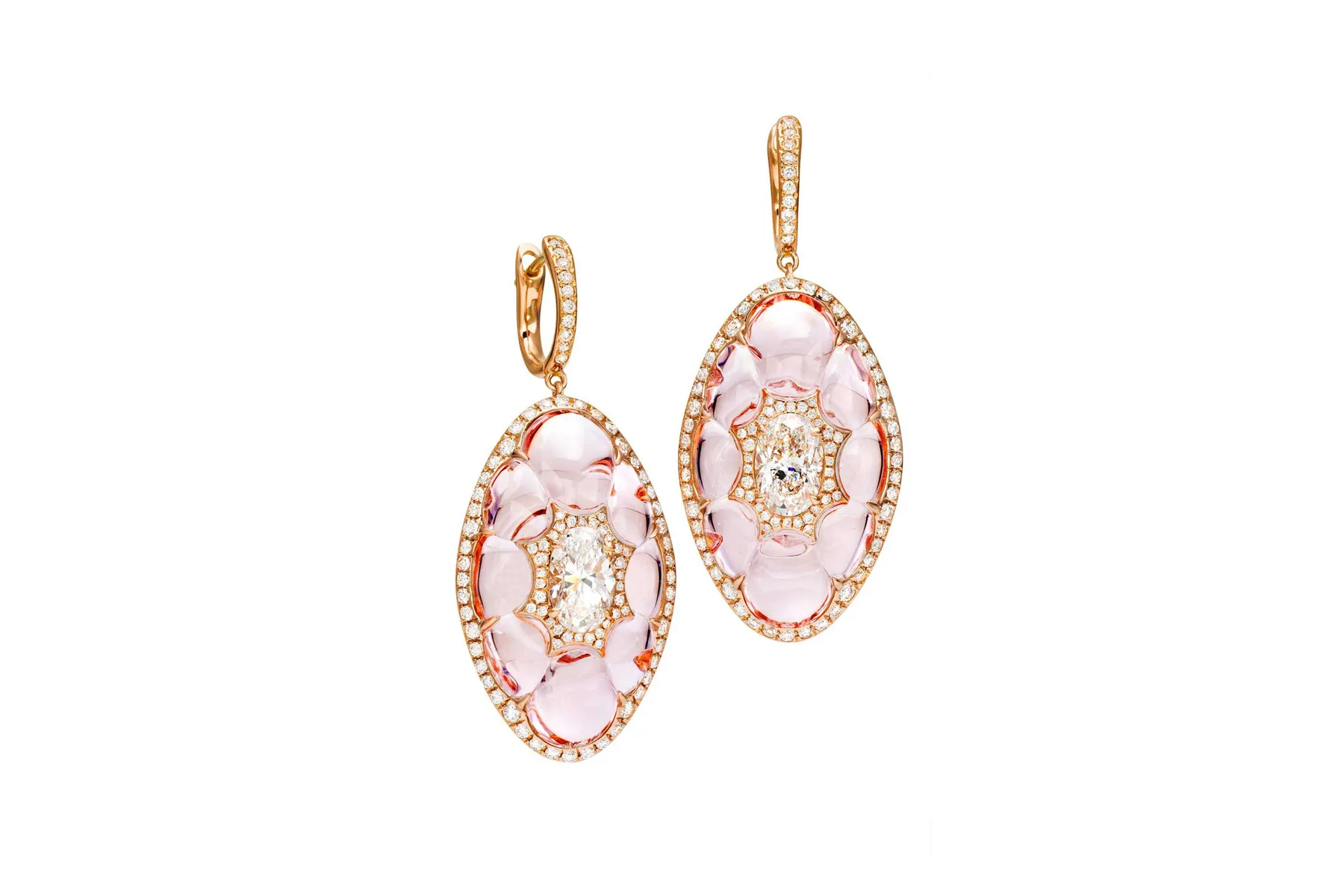 <p>Boghossian earrings with morganite and inlaid oval cut diamonds, with accenting diamonds</p>