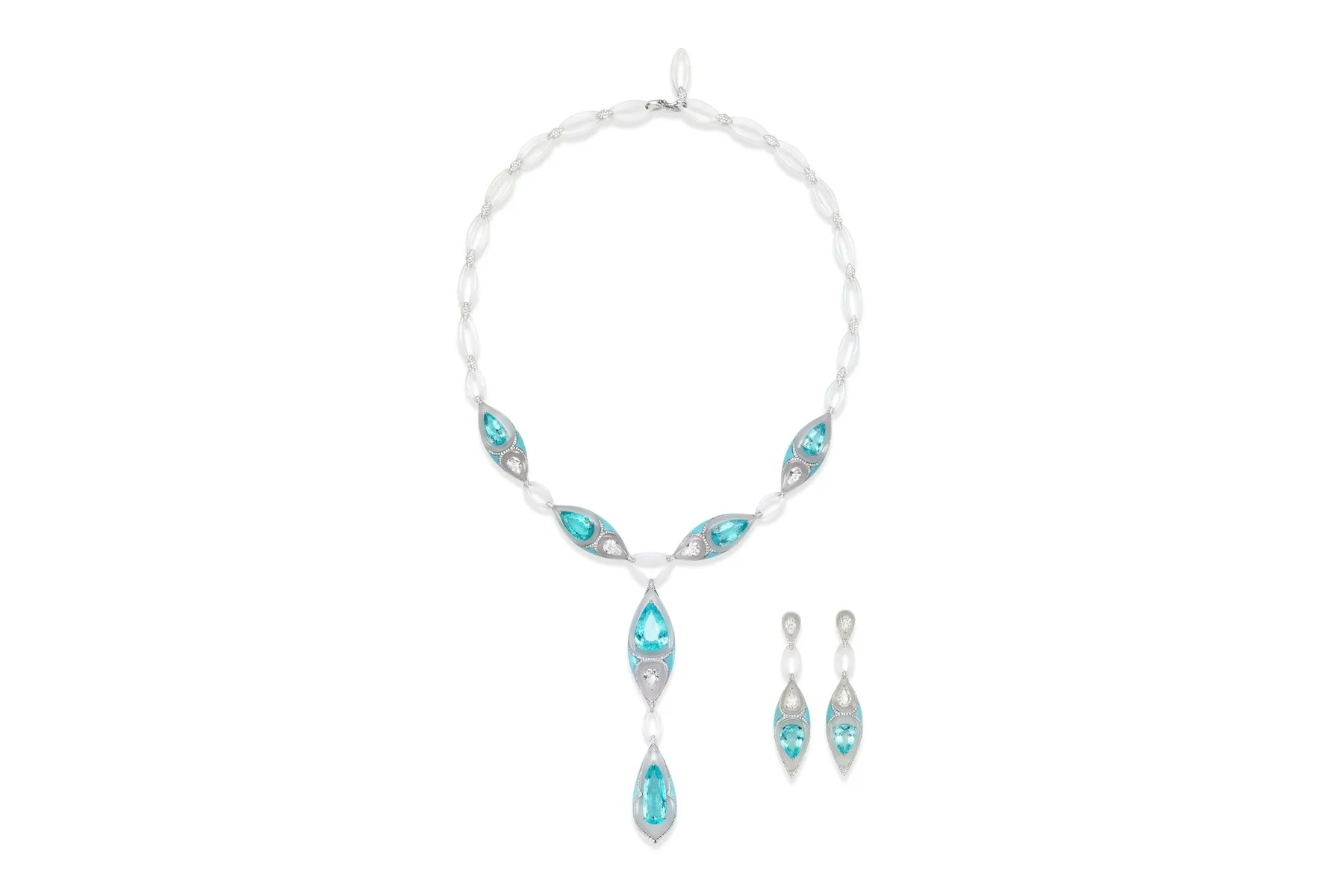 <p>Boghossian inlay sautoir parure in Paraiba tourmaline, chalcedony, turquoise, quartz and diamonds</p>