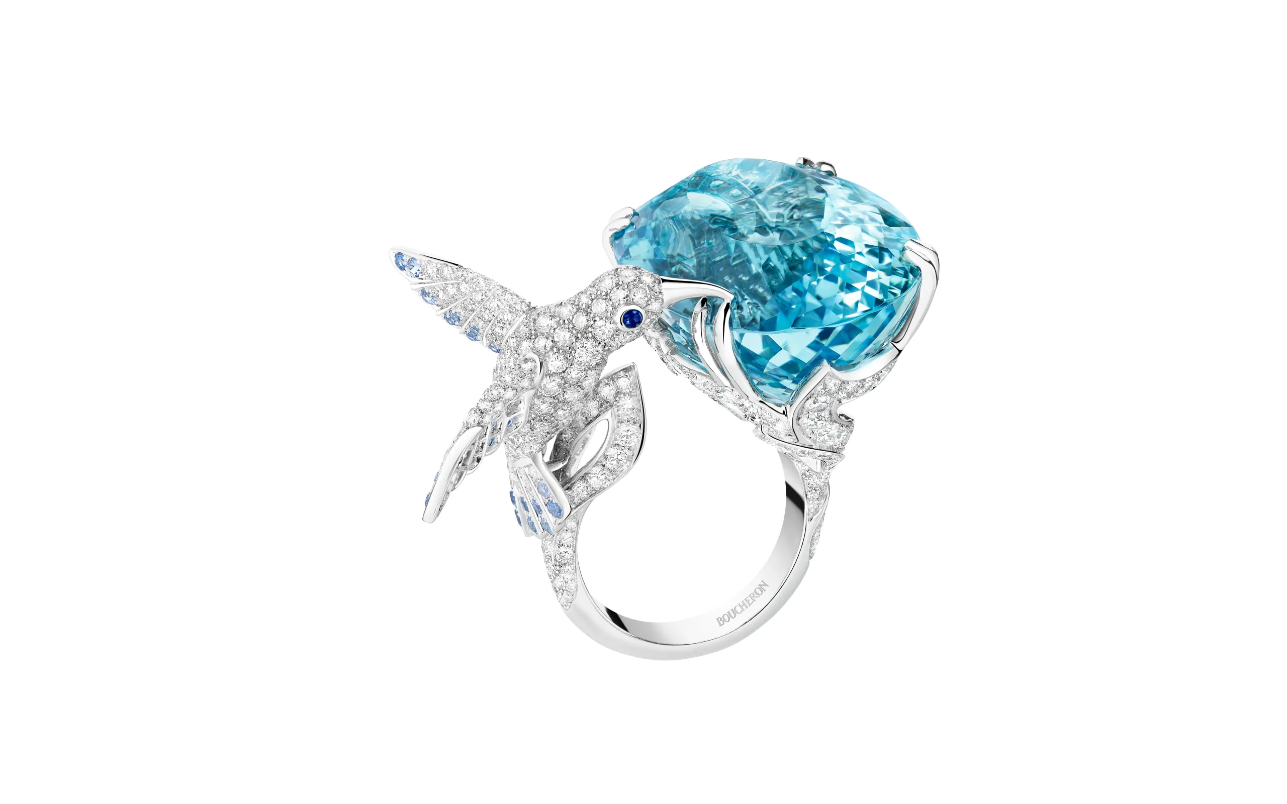 The Boucheron Hopi ring with aquamarine and diamonds worn by Rihanna at the Cannes Film Festival 2025