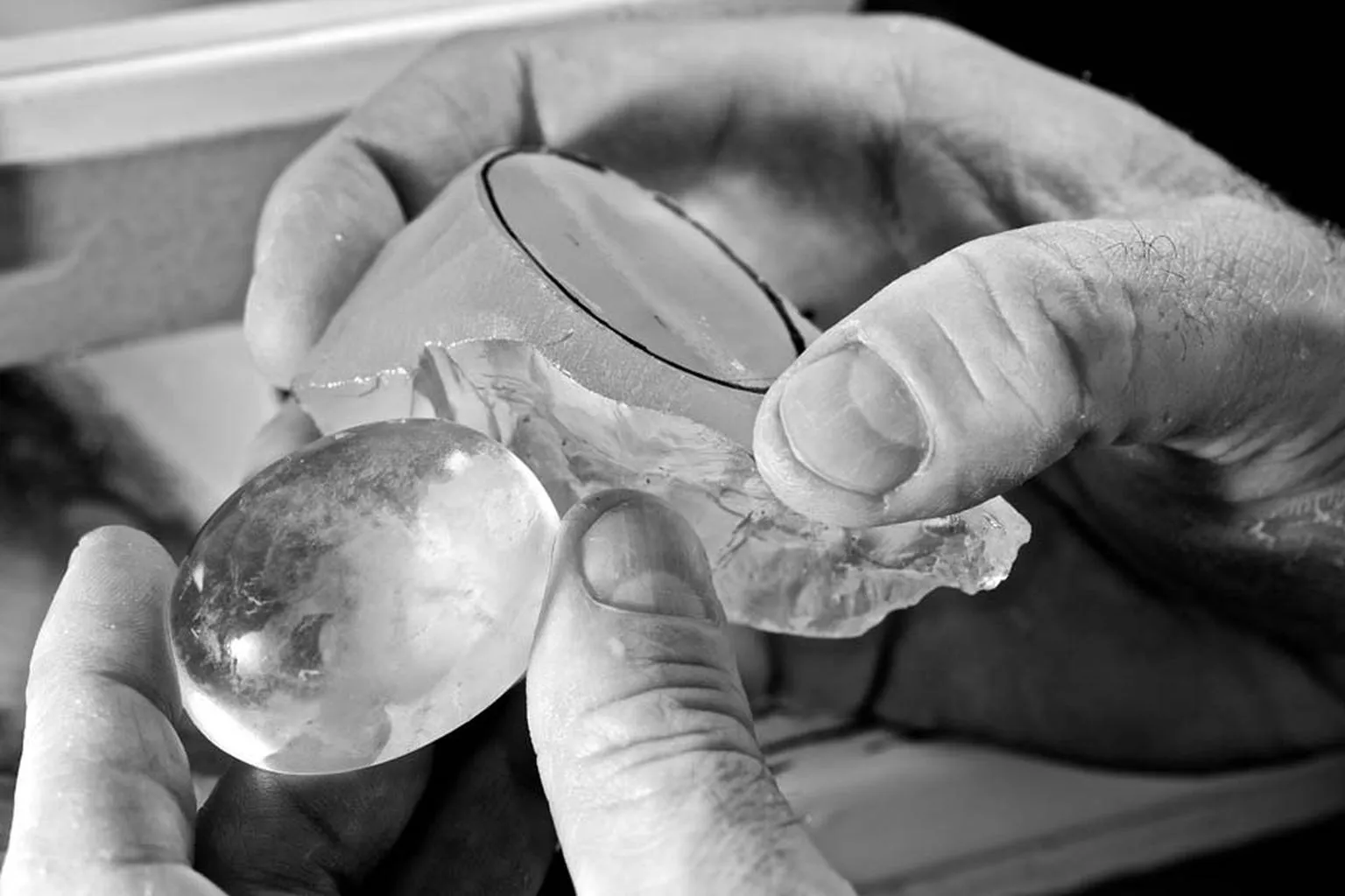 <p>The raw rock crystal from which the domes that cover the front and reverse of Boucheron&#8217;s Cristal de Lune jewellery watch were carved</p>
