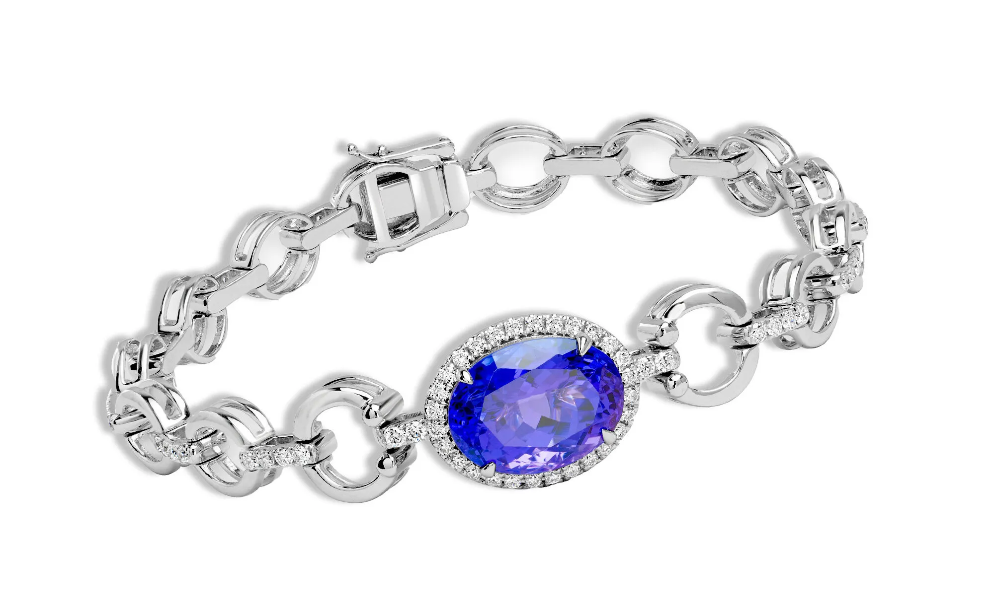 Royal Touch Group bracelet with an oval-shaped 7.16-carat tanzanite and 1.05 carats of diamonds, set in 18k white gold 