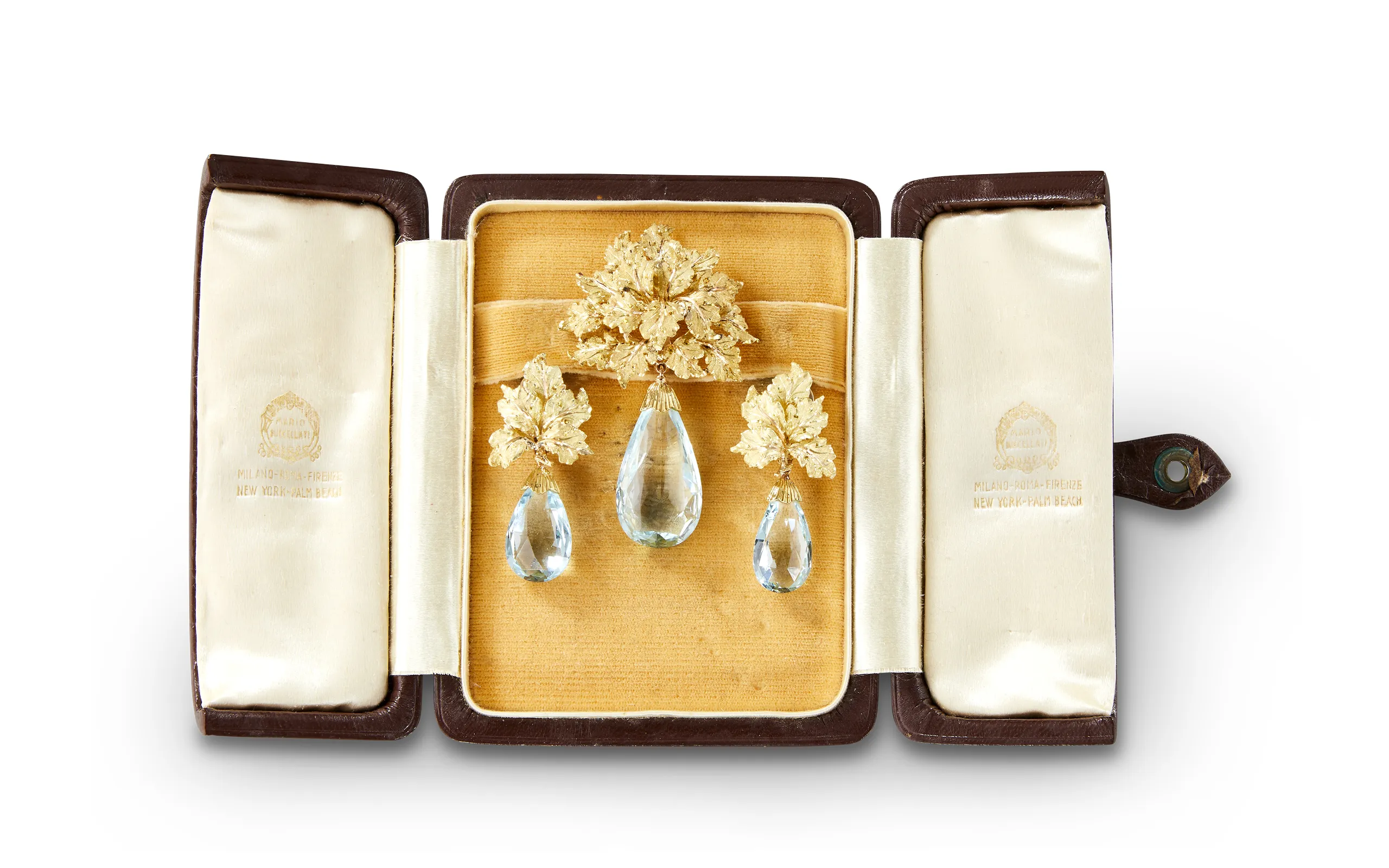 Buccellati earrings, pendant and brooch set with aquamarines from the 1970s, to be presented at TEFAF Maastricht 2025