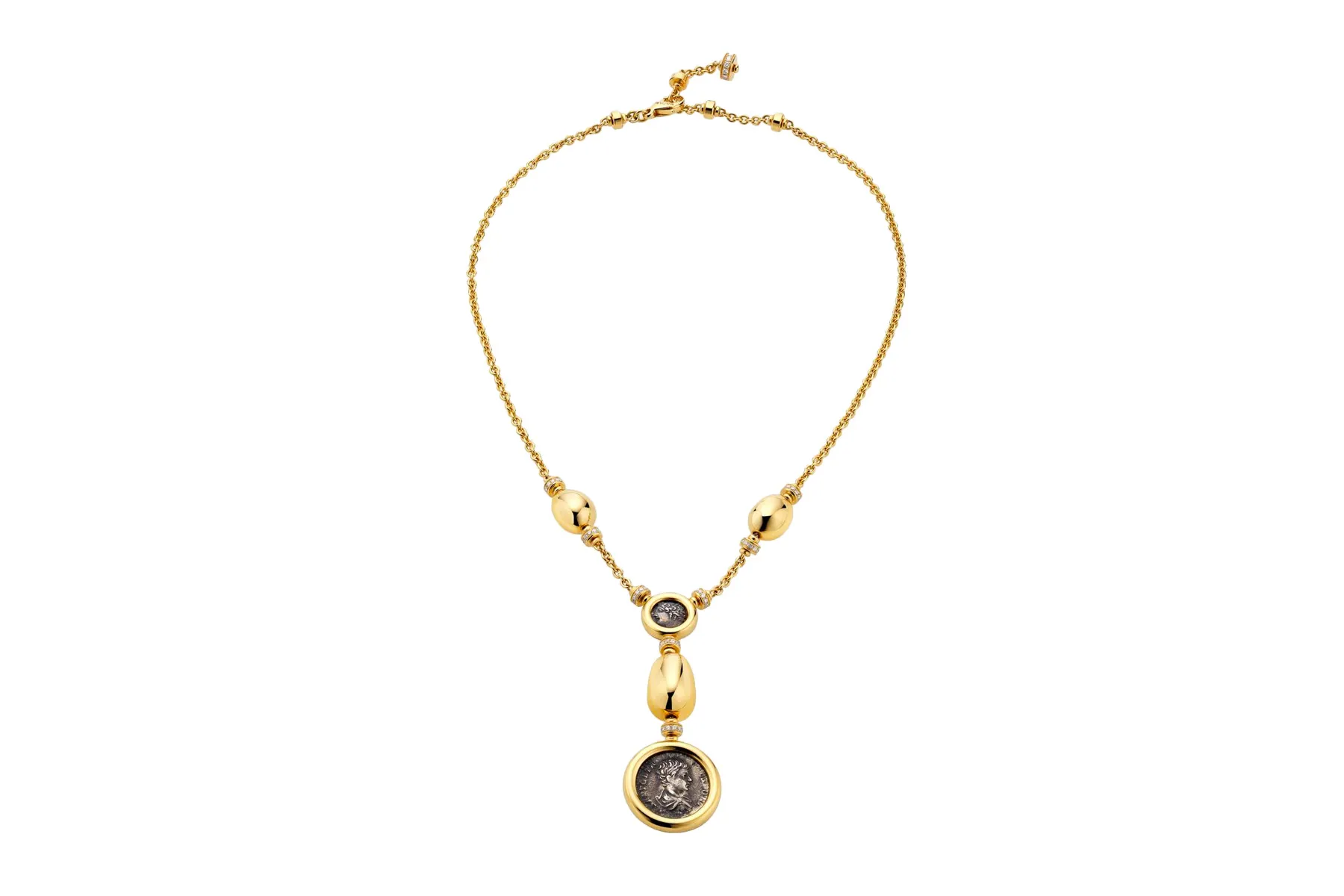 <p>Bulgari ‘Monete’ necklace 18k yellow gold necklace with antique silver coins</p>
