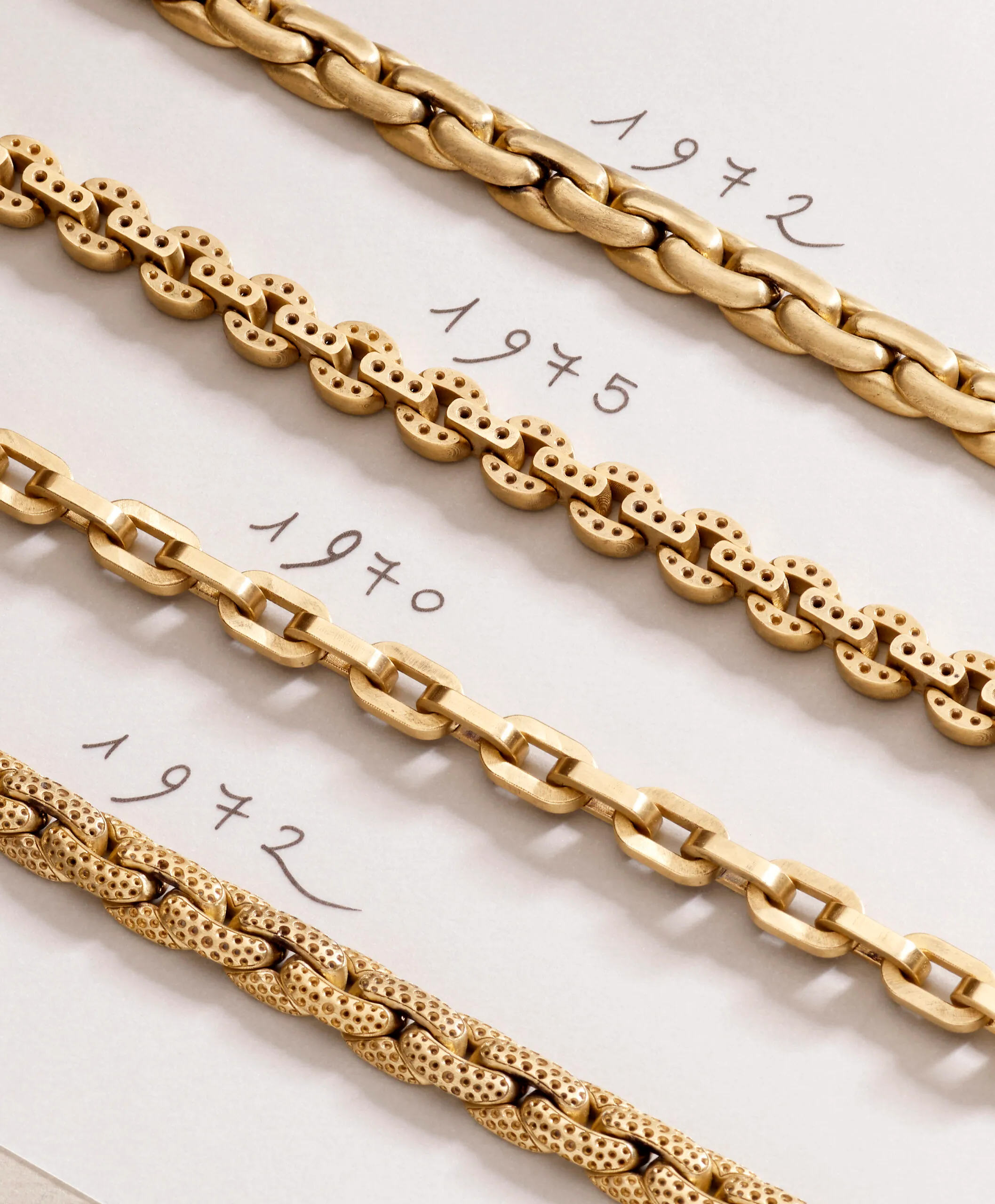 The Art of Chains bracelet in the Pomellato 'Collezione 1967' High Jewellery collection showcases four distinctive chains from the brands 1970s archive