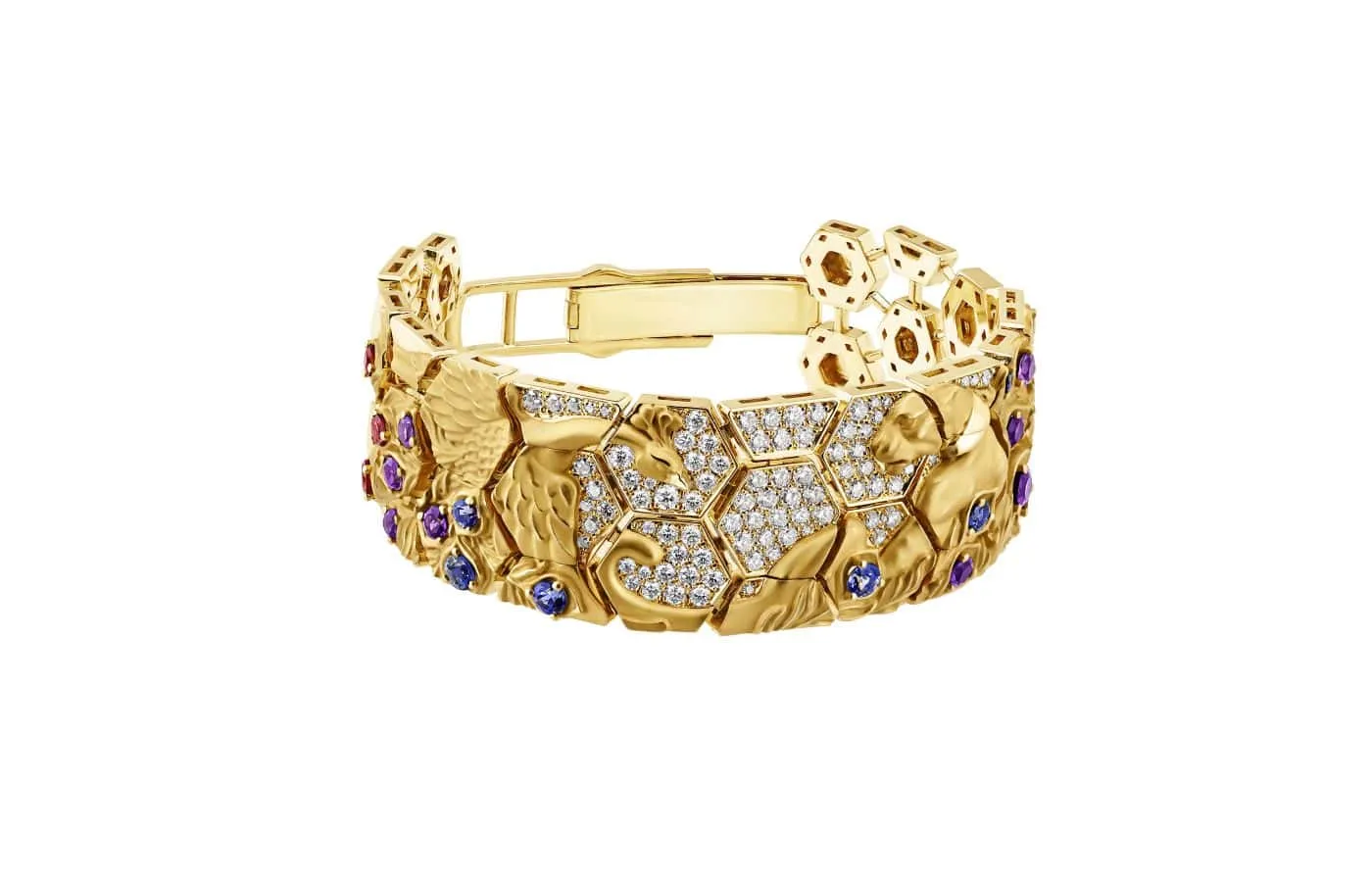 Carrera y Carrera Jardin de Los Placeres bracelet with diamonds, rubellites, amethysts and tanzanites in 18k yellow gold