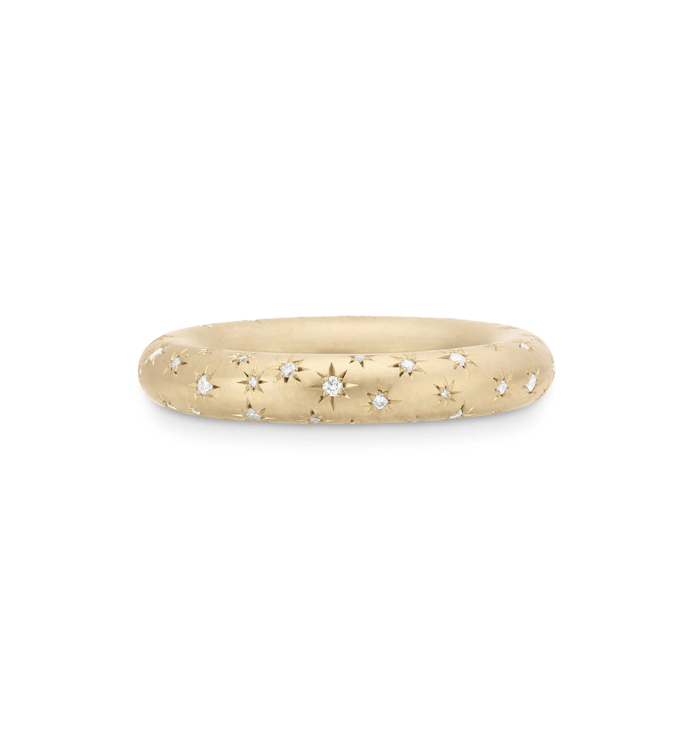 Cece Jewellery Among The Stars ring, handcrafted in 18k yellow gold and hand-engraved with star-set diamonds