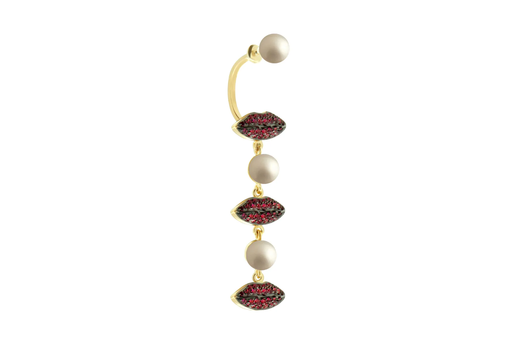 <p>Delfina Delettrez &#8216;Cocktail&#8217; earring with rubies and pearls in yellow gold</p>
