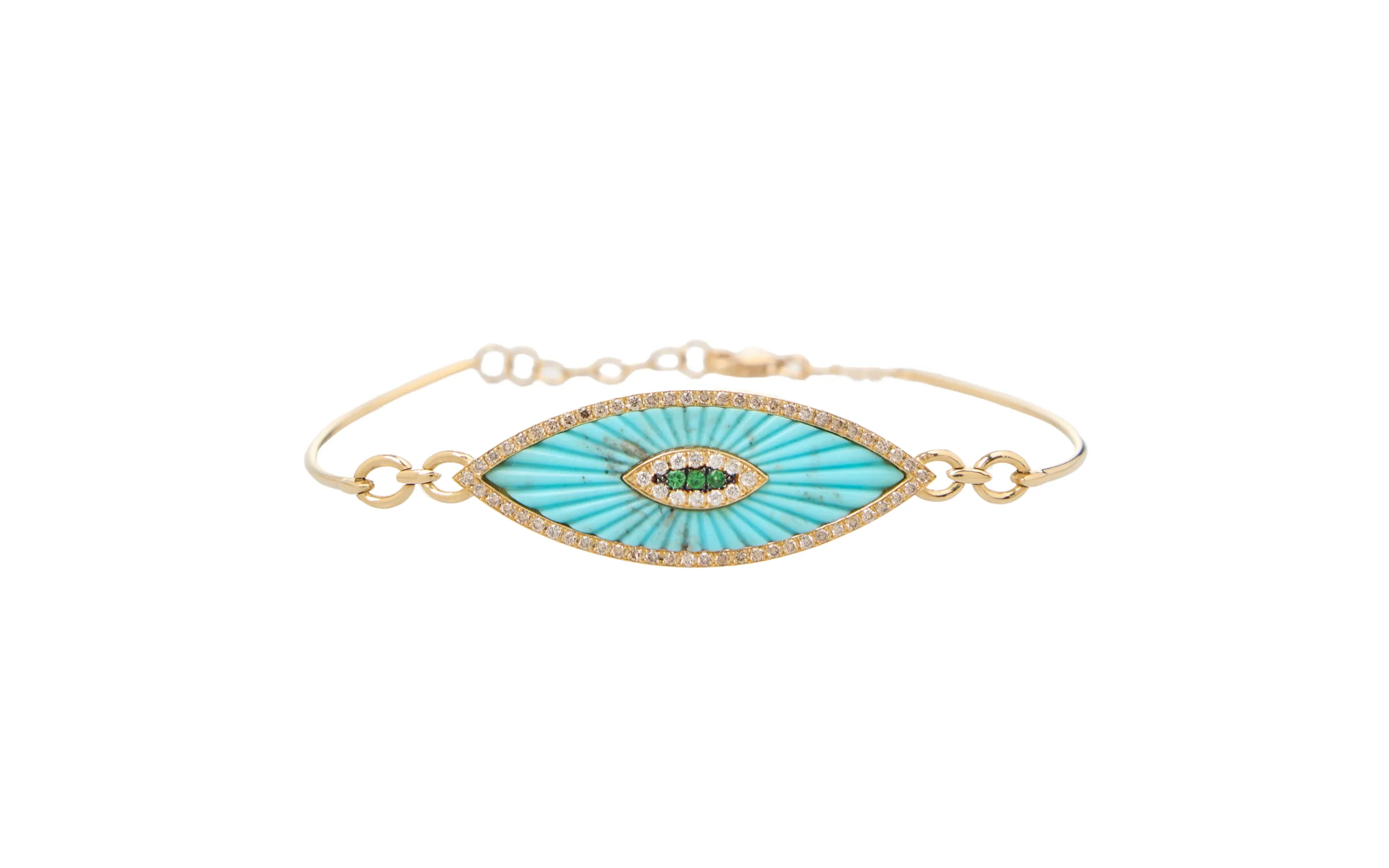 Dionysios Fine Jewels Theros collection bracelet with natural diamonds and carved turquoise set in 18k yellow gold 