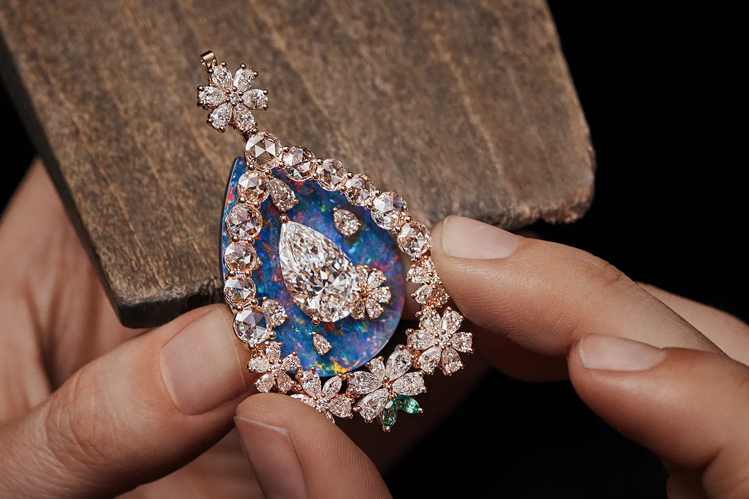 Layering a framework of diamonds over opal in the Diorexquis Nature Precieuse High Jewellery necklace. Photo credit Piotr Stoklosa