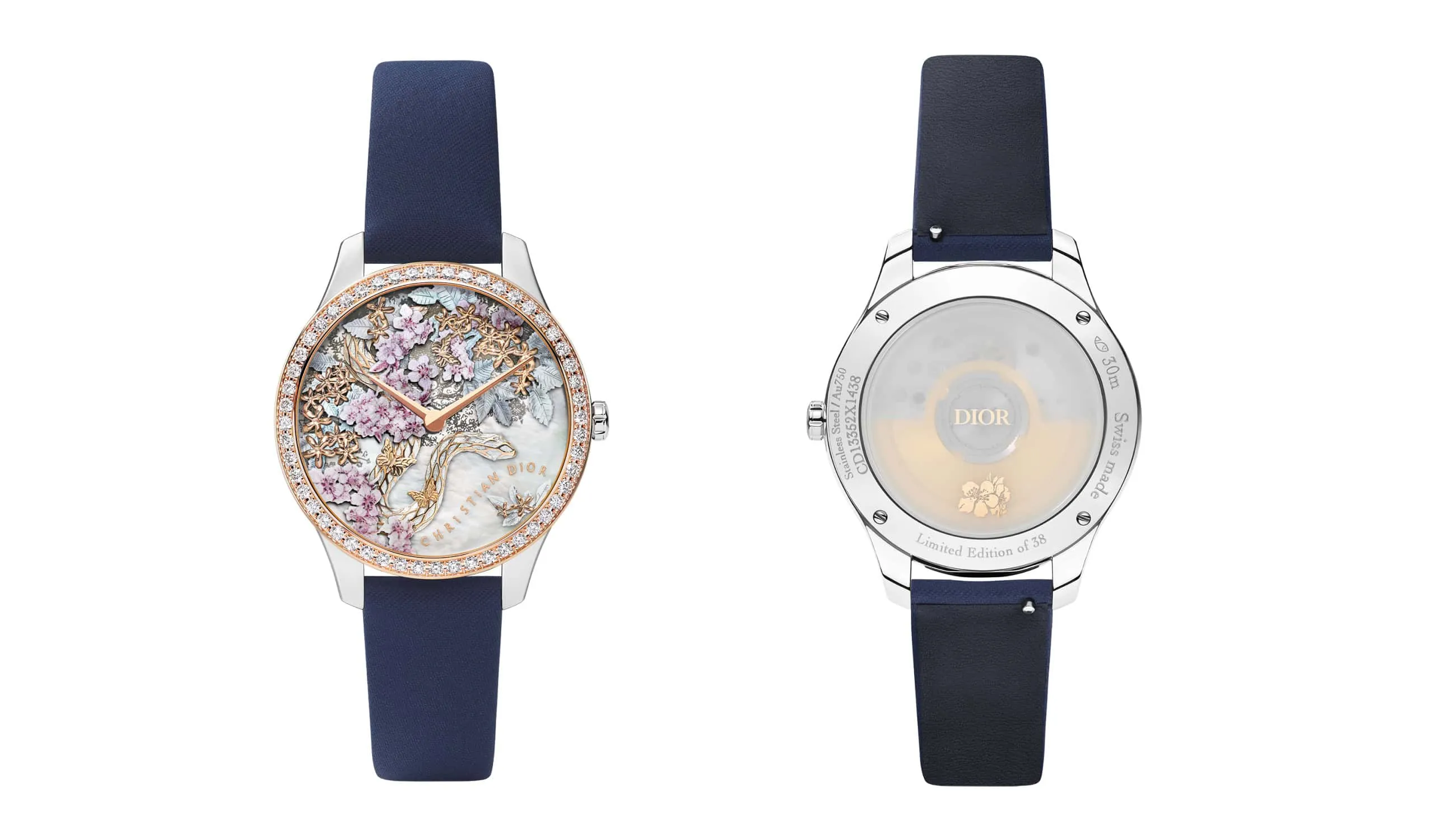 The front and reverse sides of the Dior Grand Soir Year of the Snake watch