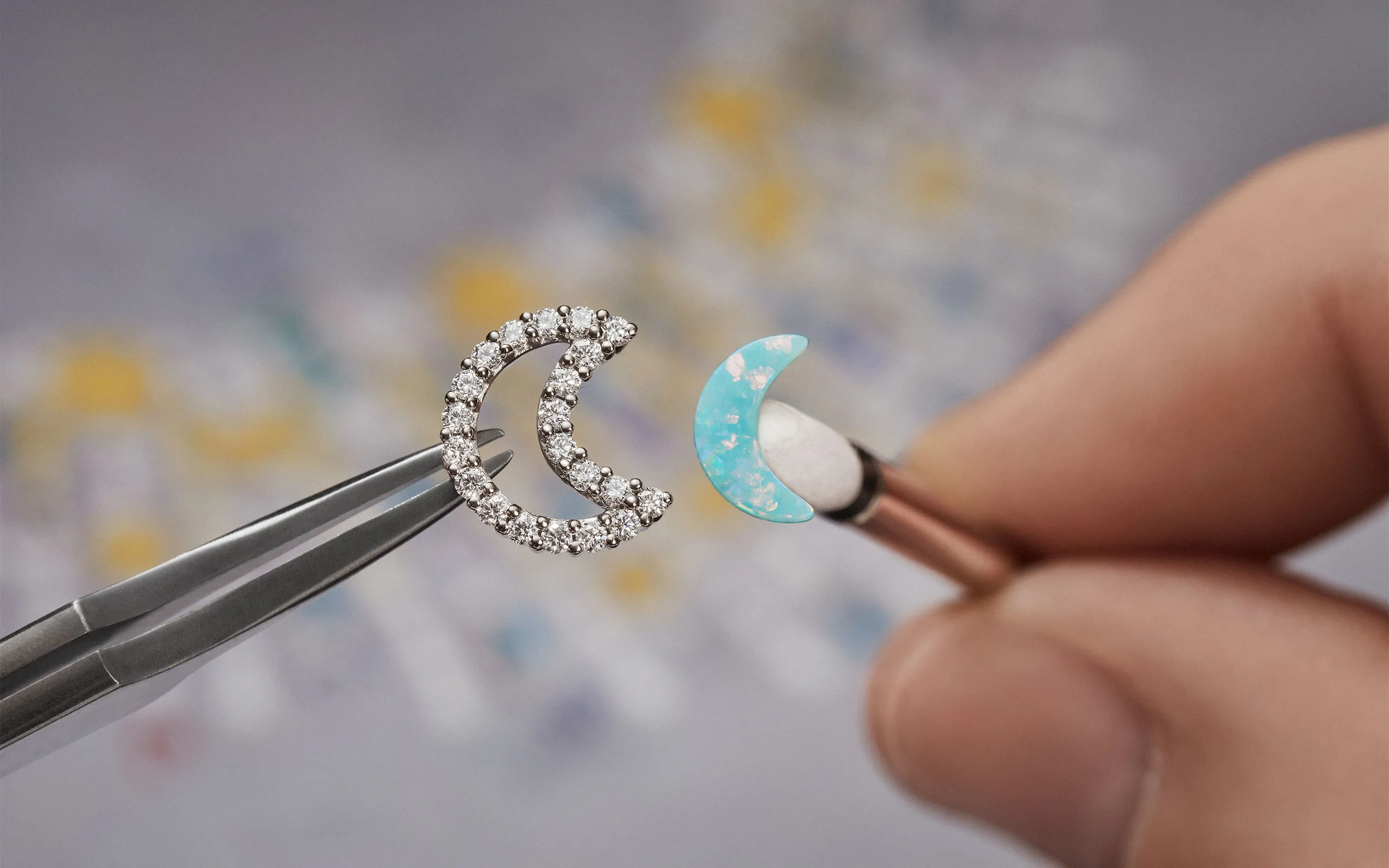 <p>Half moon-shaped opal and diamond motifs feature in the Soleil Céleste necklace, part of the Belle Dior High Jewellery collection by Dior Joaillerie</p>