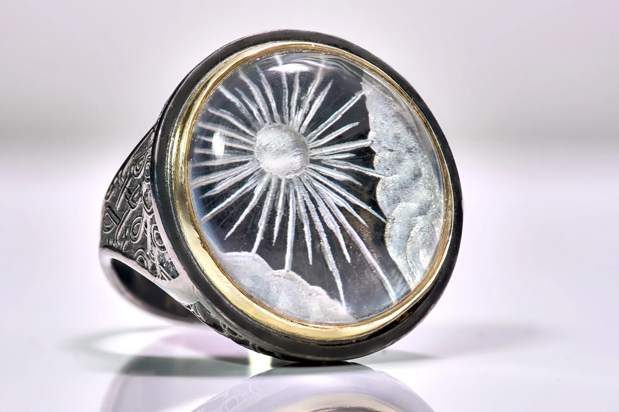 Eros-Psyche ring highlighting the Greek glyptic arts by master gem engraver Maria Apostolopoulou and designer Nikos Karakostas