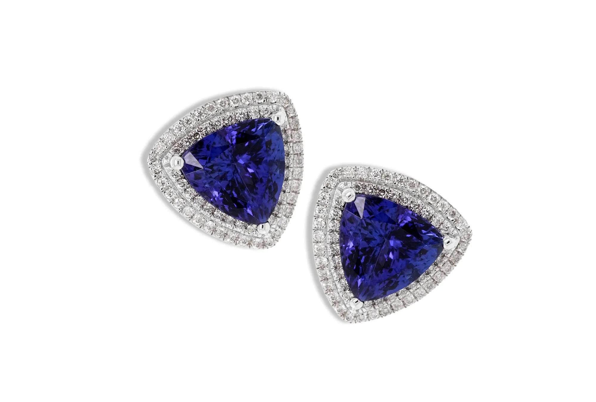 Royal Touch Group earrings with 8.98 carats of trillion-cut tanzanites surrounded by diamonds in 18k white gold
