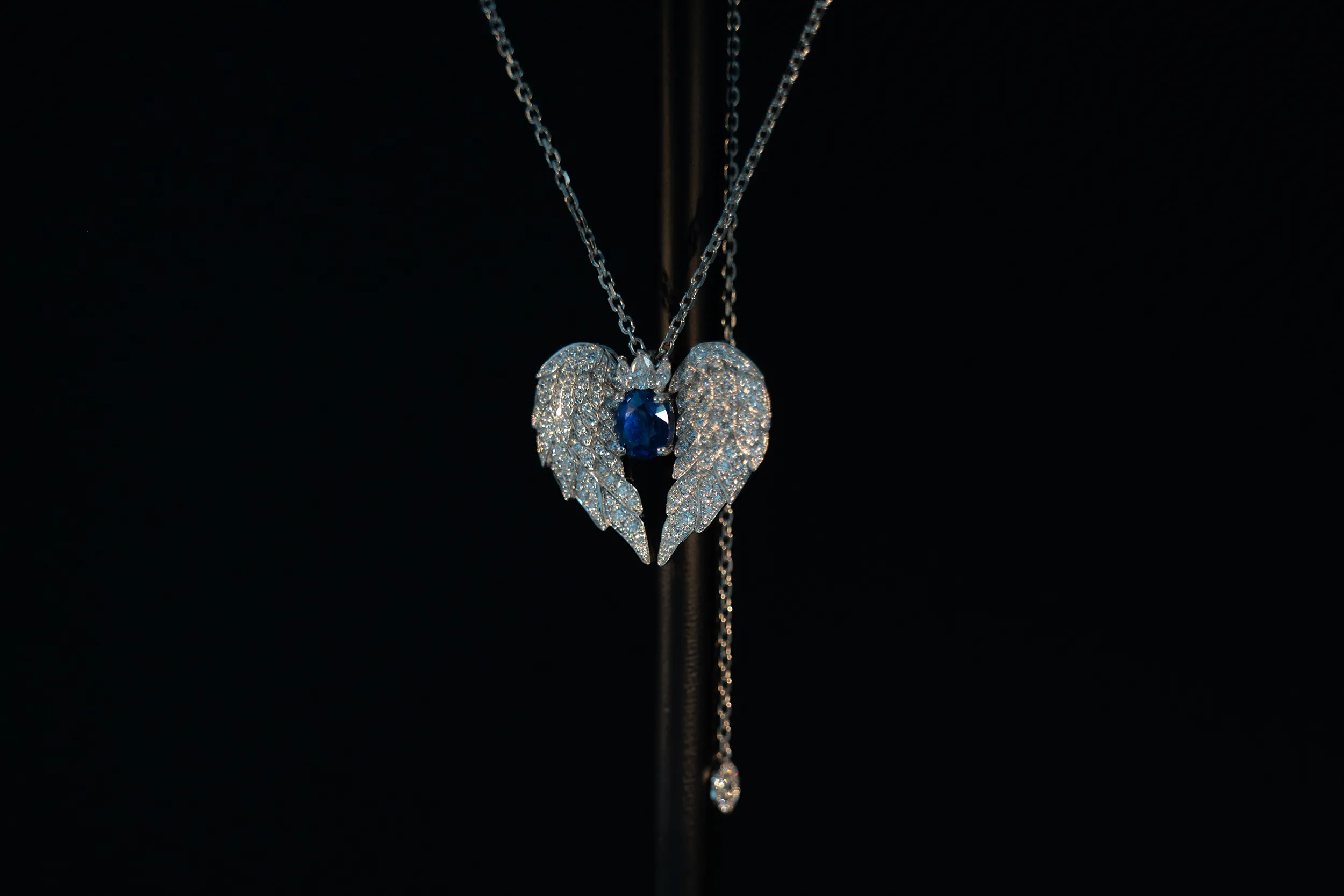 The bespoke pendant created by El'eeté Jewellery Founder Elvira Iurova for Katerina Perez on display at the 'What’s Brought to Life?' exhibition in Dubai in February 2025