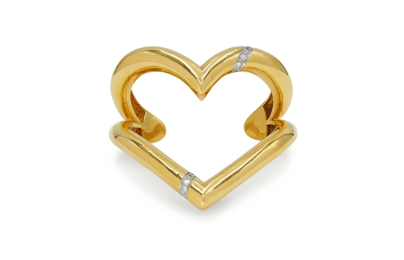 Vintage 1981 Paloma Picasso for Tiffany & Co. Open Heart cuff in 18 carat yellow gold with diamonds. Available at Fred Leighton.