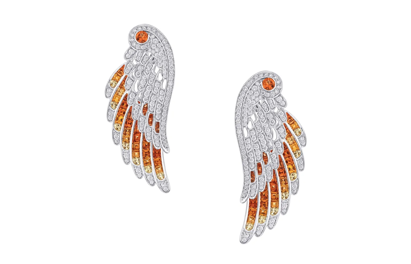 Garrard Phoenix drop earrings with diamonds and sapphires in 18k white gold