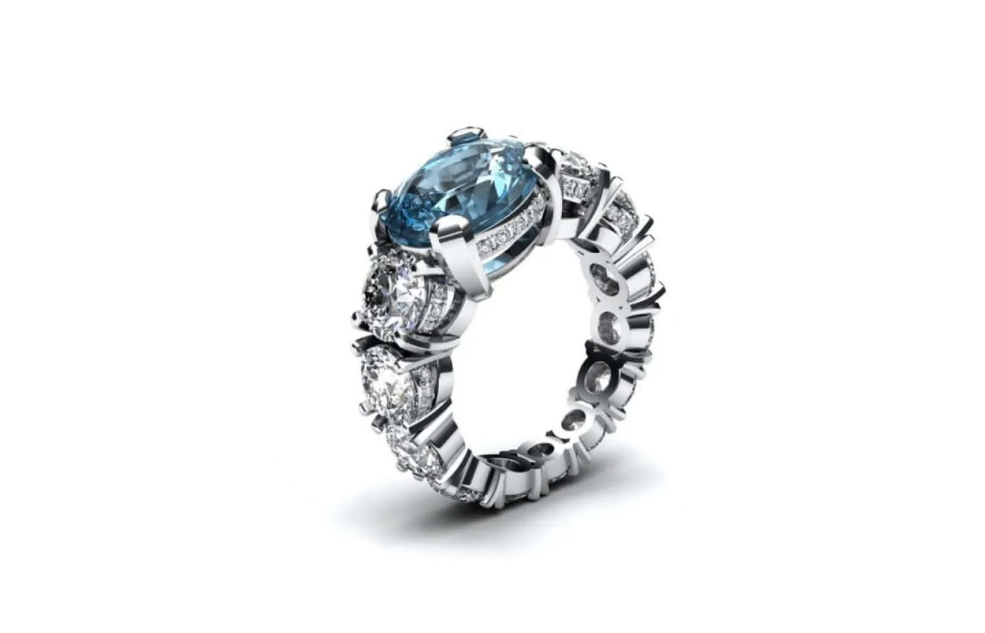 Korbička Šperky ring in 18k white gold with an aquamarine surrounded by round brilliant-cut diamonds