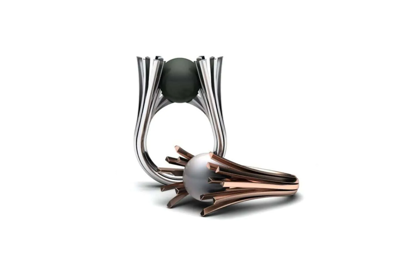 Korbička Šperky cocktail rings with white and black pearls