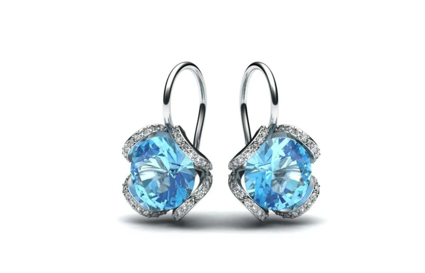 Korbička Šperky earrings in 18k white gold with aquamarines and diamonds