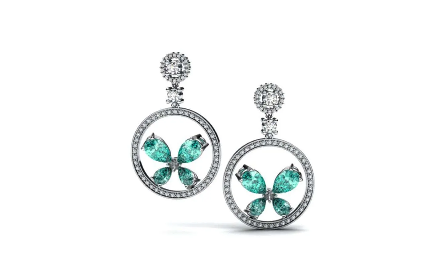 Korbička Šperky earrings with diamonds and tourmalines in the shape of butterflies