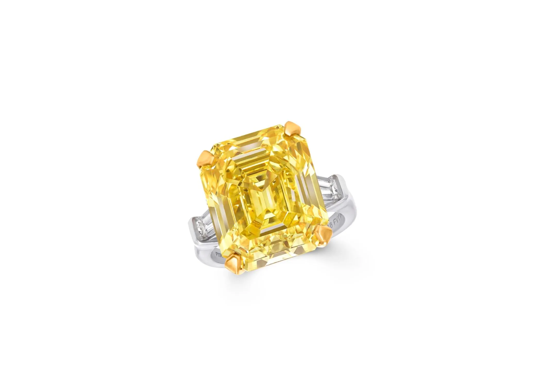 Angel's jewels included this 27.02 carat fancy yellow emerald cut diamond Promise ring by Graff