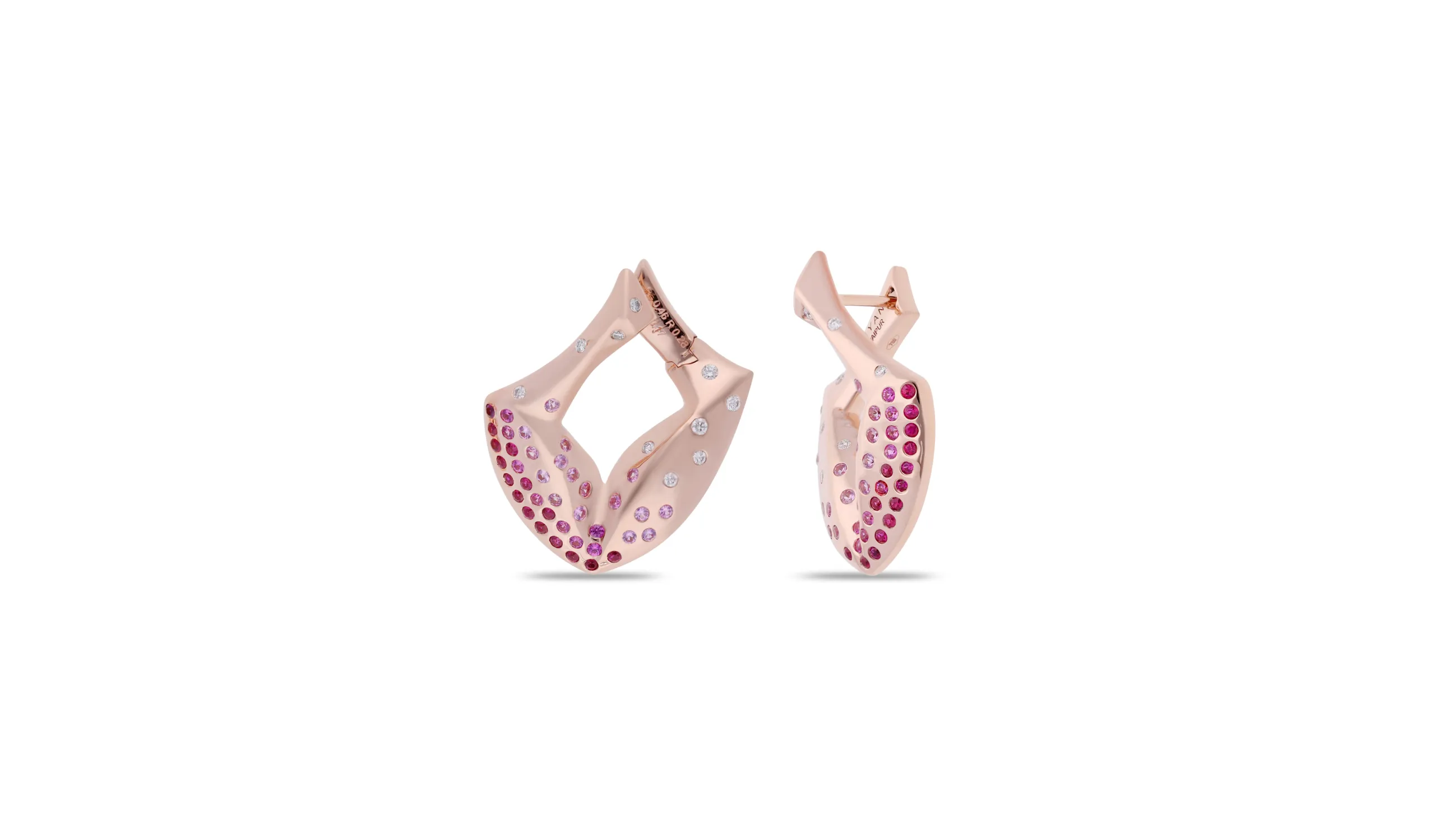 Gyan Jaipur earrings from the Jaipur Arch collection with pink sapphires and diamonds in 18k rose gold