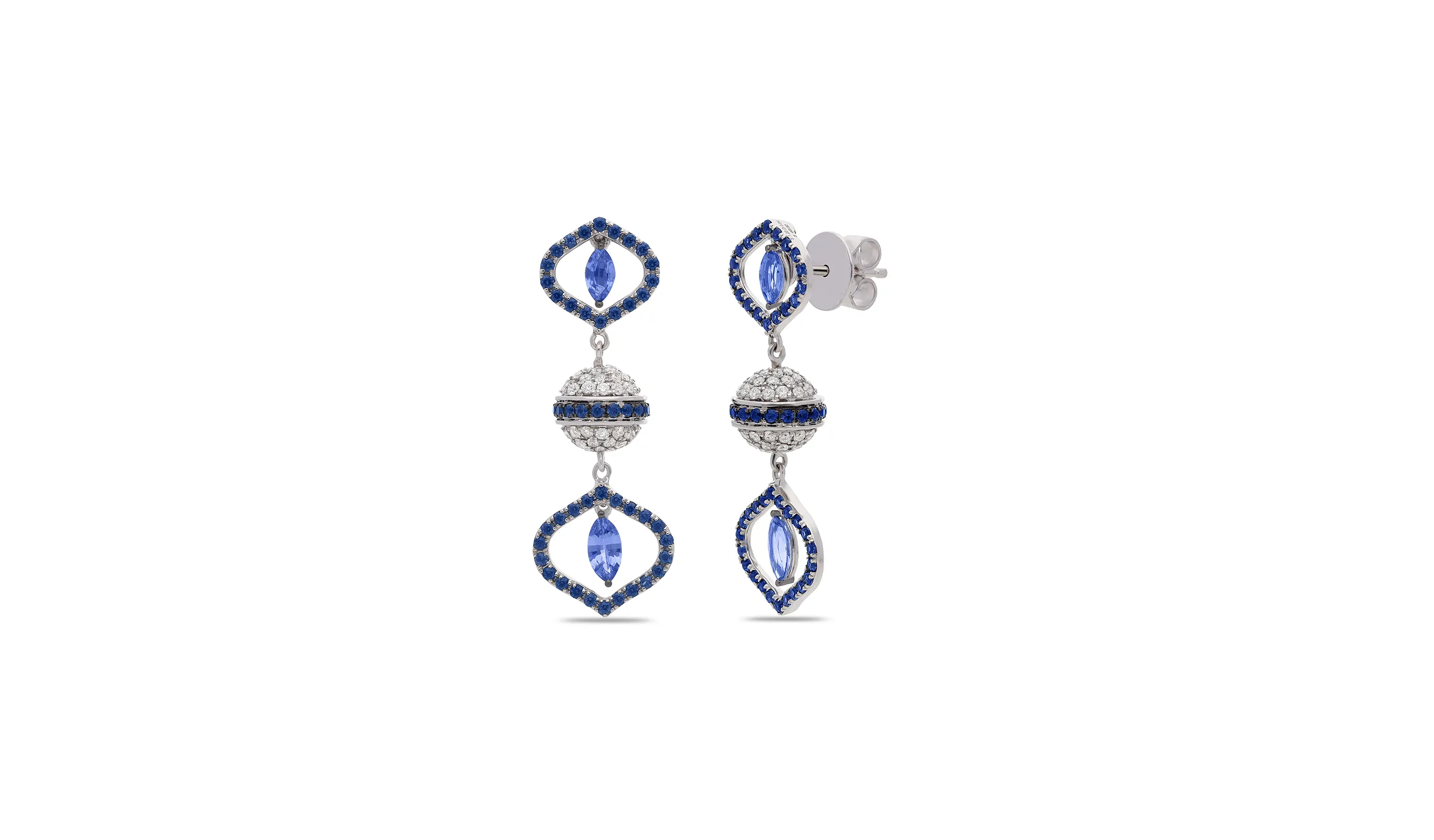 Gyan Jaipur Sarai earrings with marquise-shaped sapphires, further sapphires and diamonds