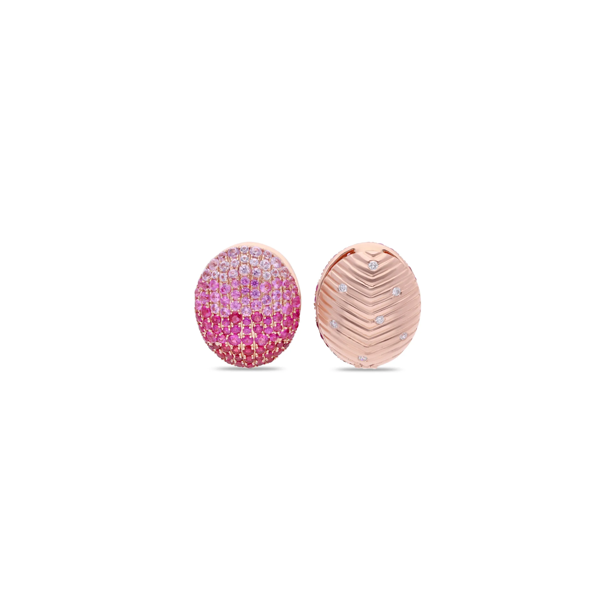 Gyan Jaipur reversible earrings from the Yami collection with a gradient of pink sapphires and diamonds set in 18k rose gold 