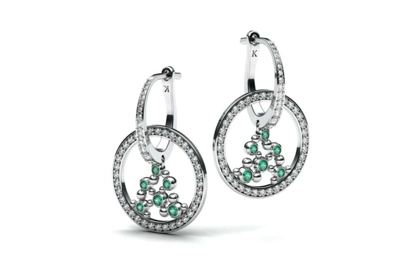 Korbička Šperky earrings with diamonds and emeralds