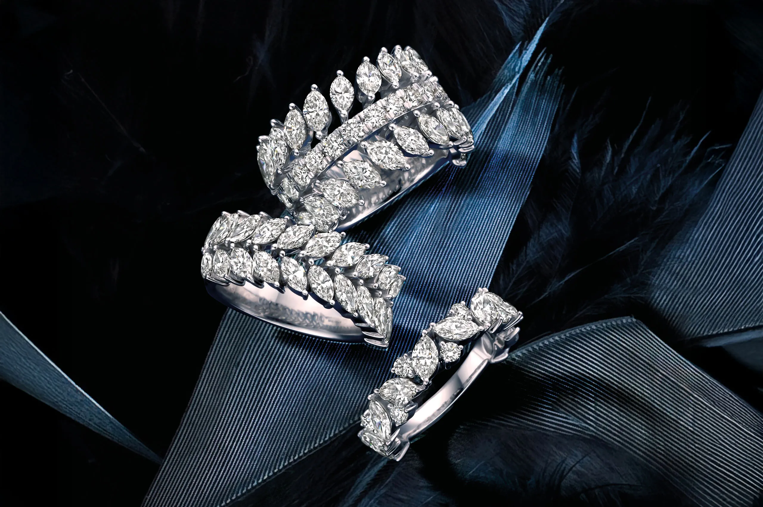 A trio of marquise-cut diamond rings from the Histoire d’Elle Les Infinis d’Elle collection