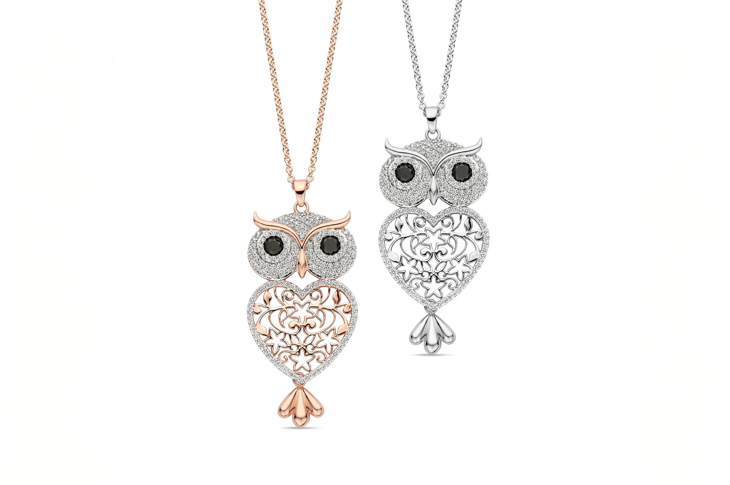 Histoire d’Elle diamond-set owl pendants from the Les Natur 'Elle collection