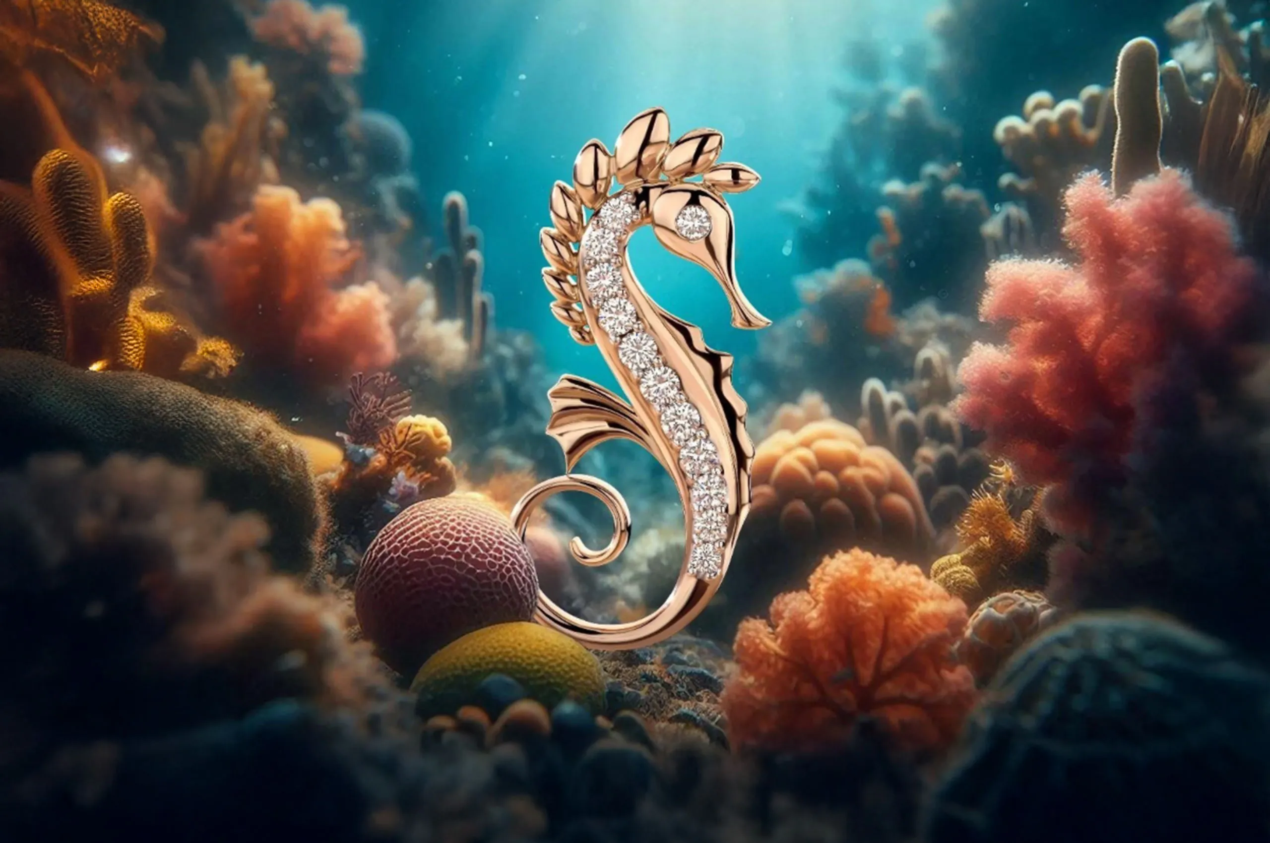 Histoire d’Elle Seahorse pendant with diamonds in 18k rose gold from the Les Oceans d'Elle collection