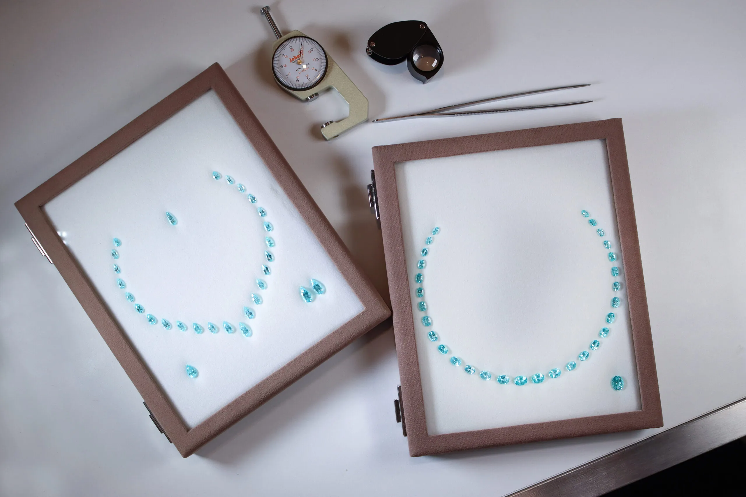 Paraiba tourmaline layouts for necklaces, matching earrings and rings by Brasil Gem Commerce