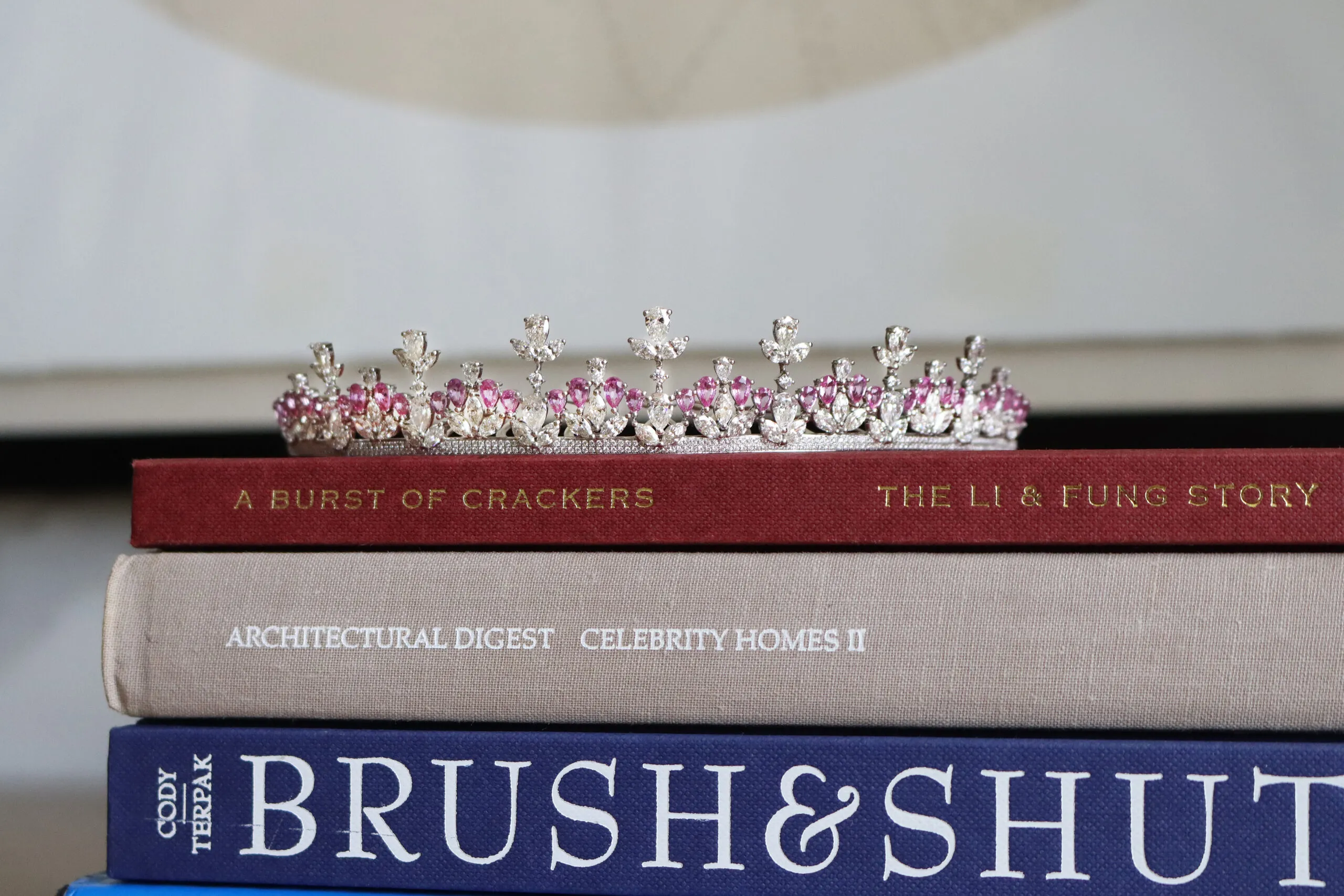 PHERES Princess Tiara with 13.7 carats of pear, marquise and round-shaped diamonds and 6.5 carats of pear-shaped pink sapphires in 18k white gold 