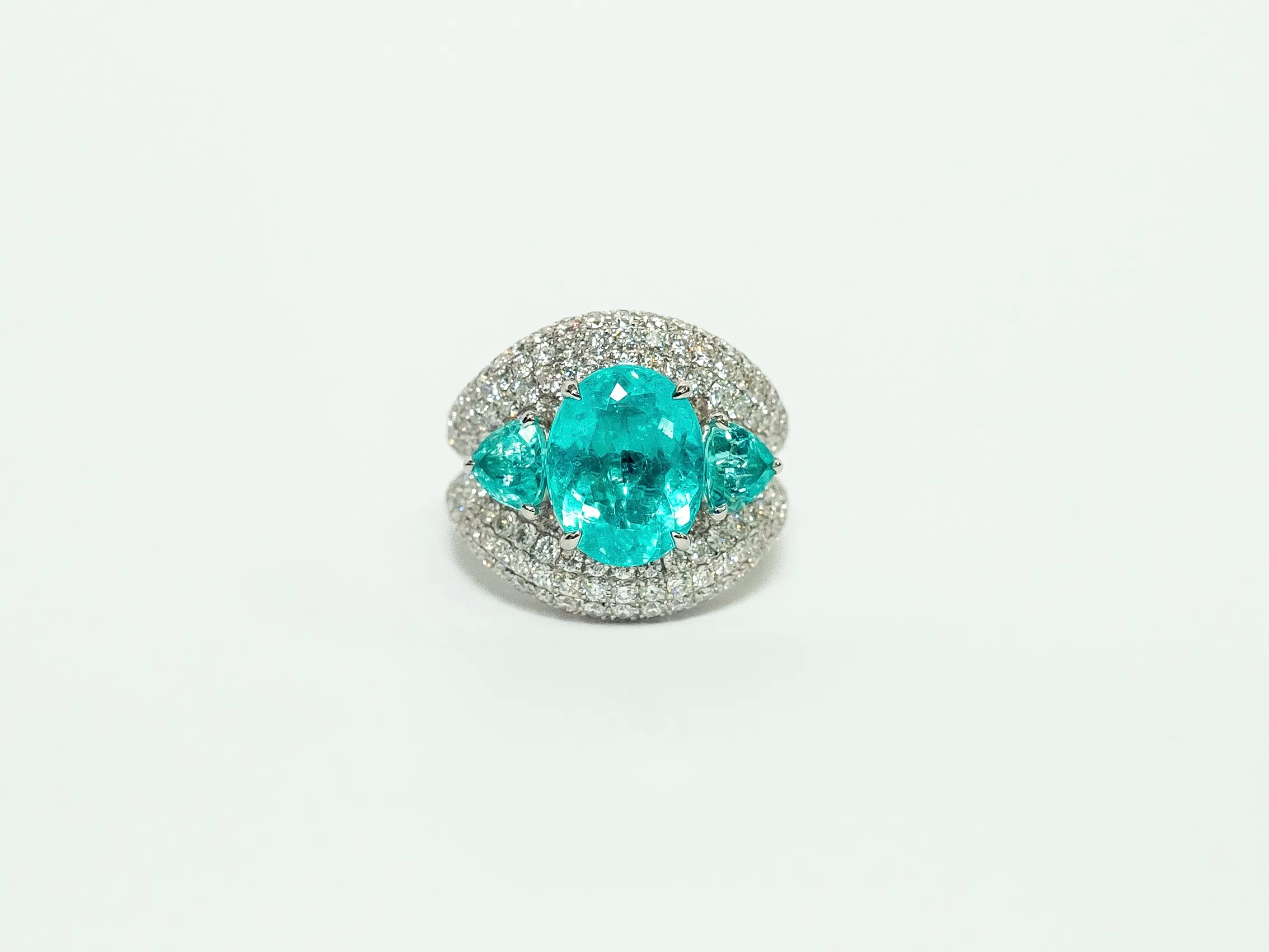 PHERES Paraiba tourmaline trilogy ring with pavé-set diamonds