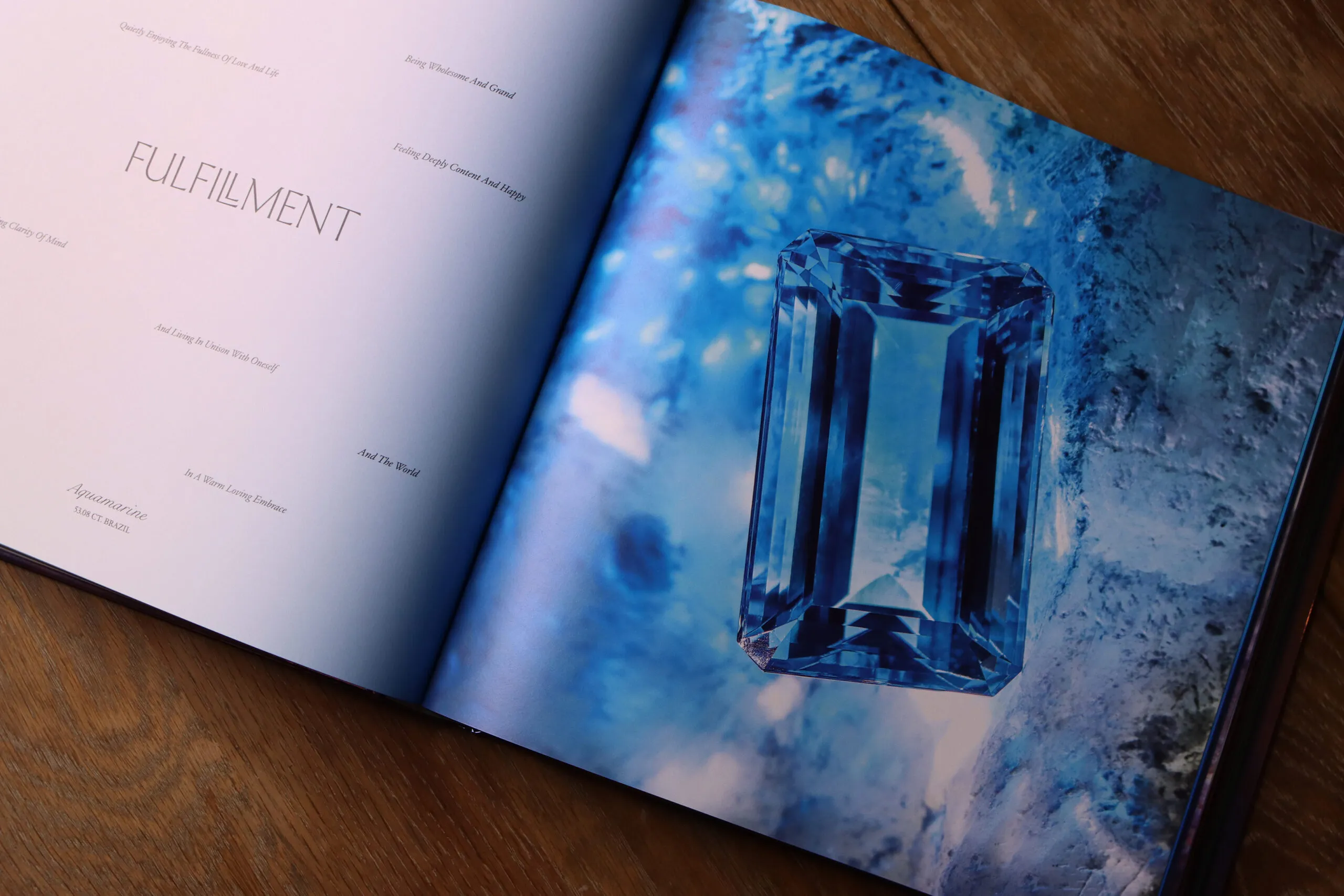 A 53.08-carat Brazilian aquamarine, named ‘Fulfillment’, features in the Gem Love Letters coffee table book by Doris Hangartner