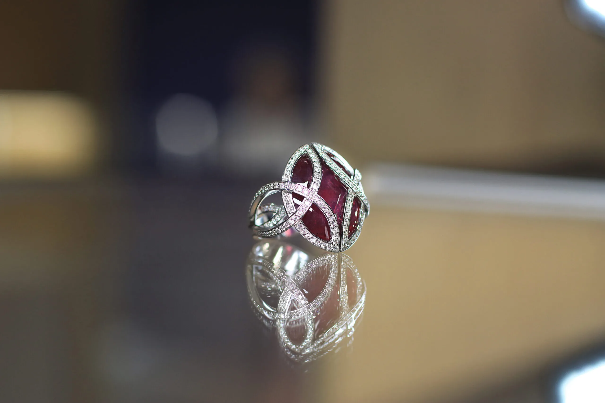 Elena Semy Jewellery Passion ring with a 27.09 carat ruby and 1.4 carats of diamonds set in 18k white gold 