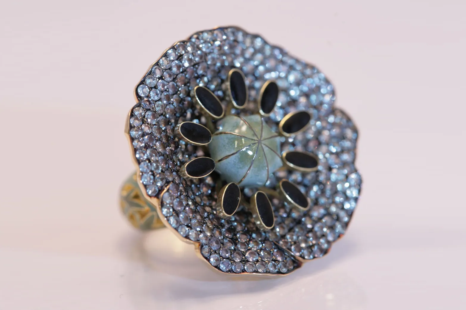 <p>Ilgiz F. Poppy ring with Alexandrites and Enamel</p>
