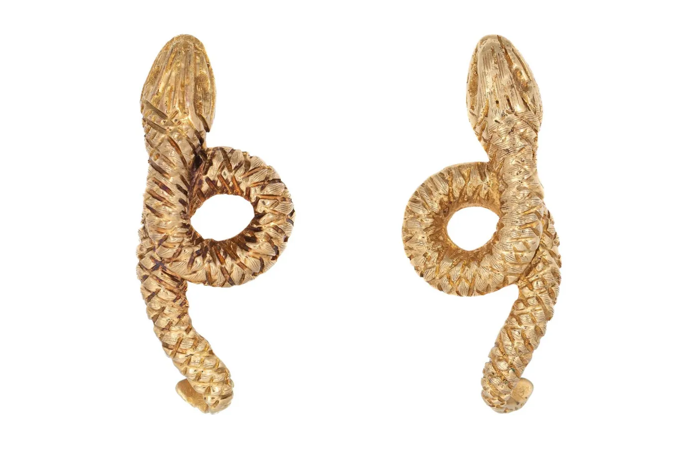 Vintage Ilias Lalaounis snake earrings in 18 carat yellow gold. Available at 1stdibs.com.