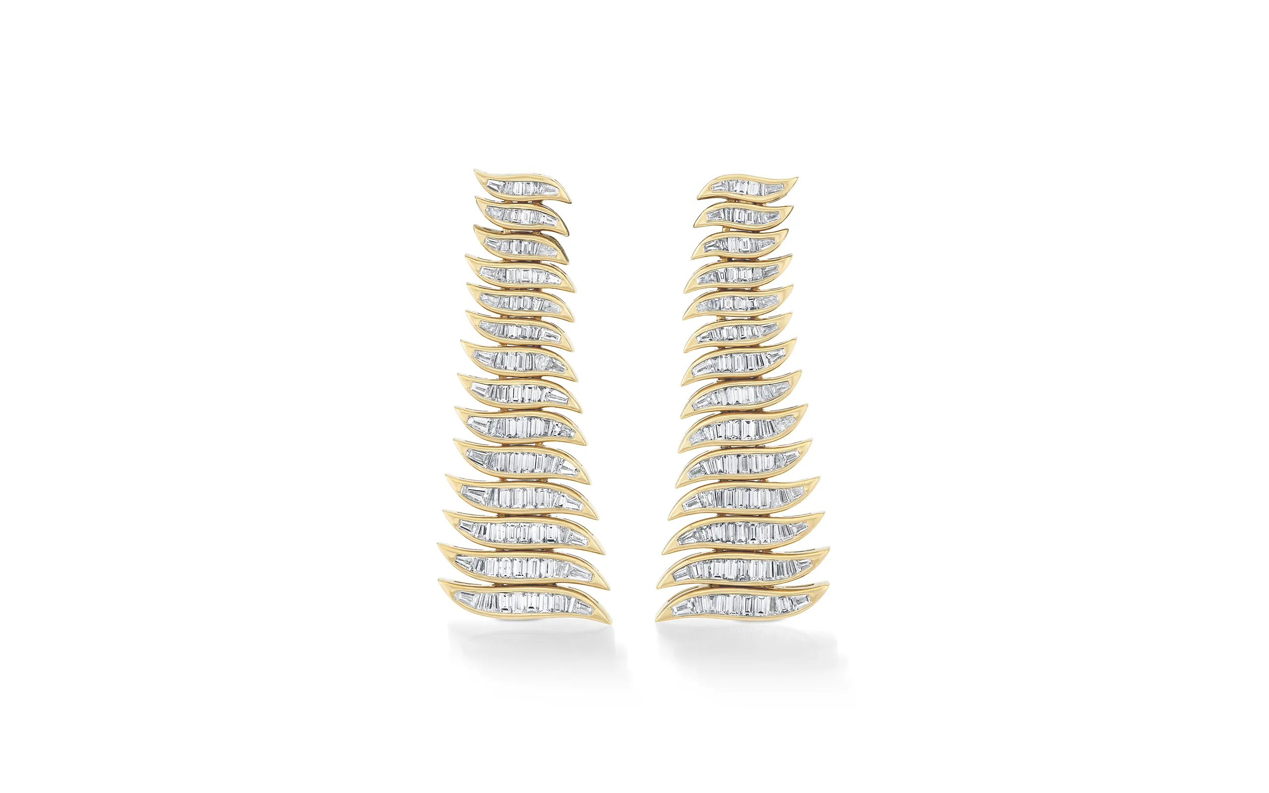 Isabel Gemology Stephanie Baguette earrings with 6.70 carats of diamonds in 18k yellow gold 