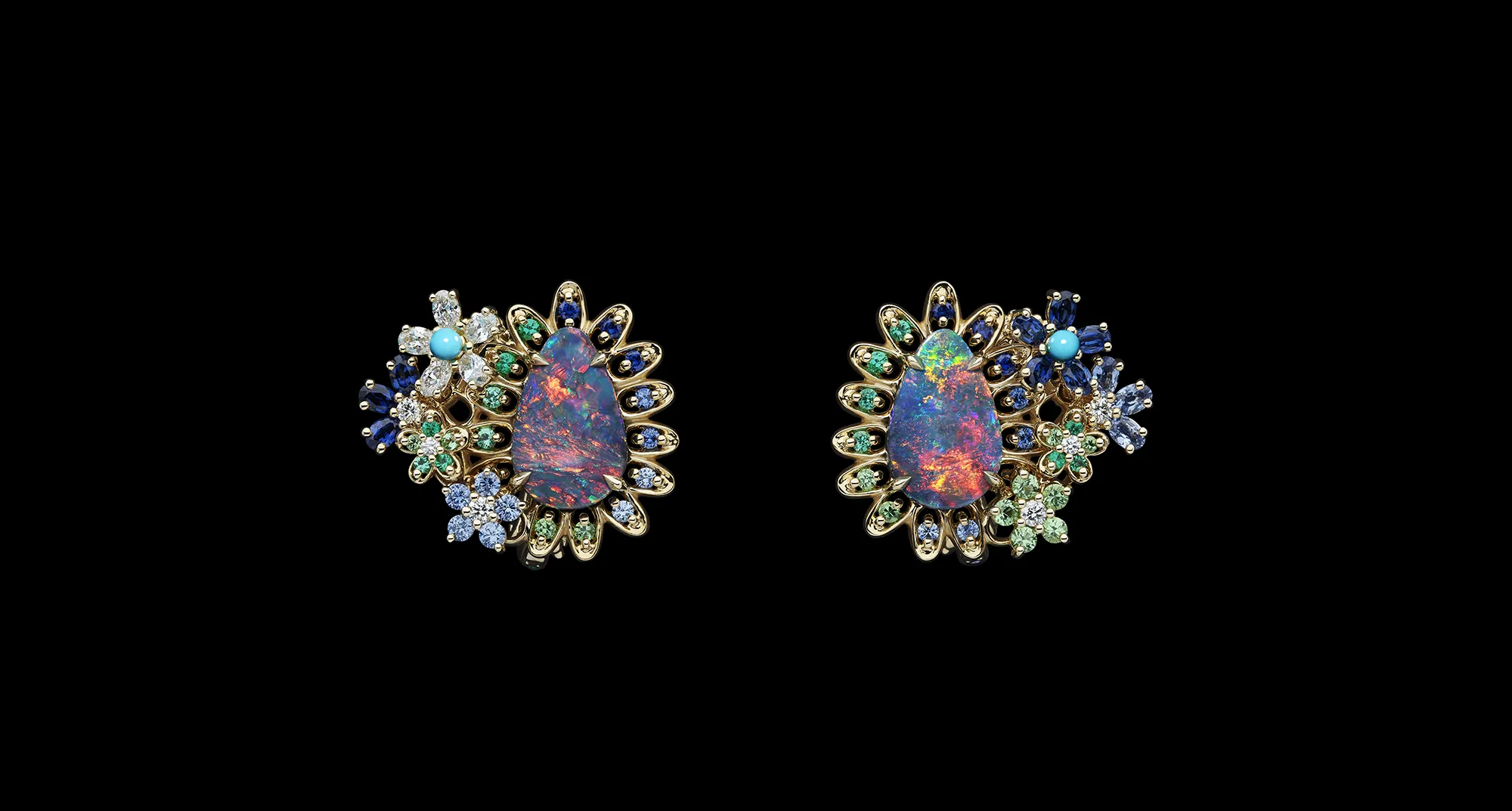 Earrings with black opals, turquoise, diamonds and multi-coloured gemstones from the Dior Milly Dentelle High Jewellery collection