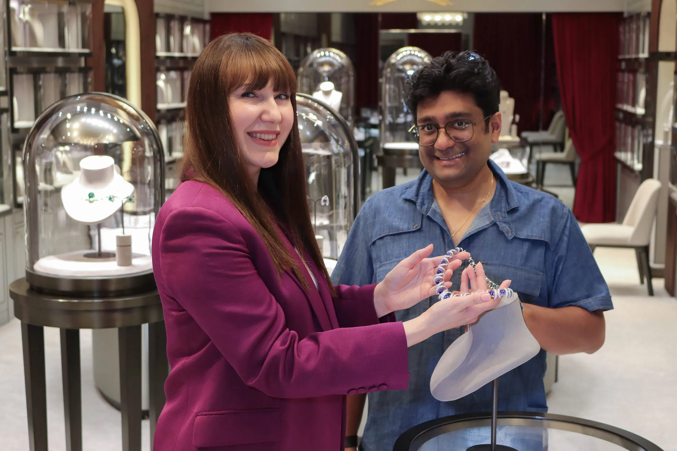 Katerina Perez with Siddhartha Sacheti of Jaipur Gems at the brand's new Abu Dhabi boutique 