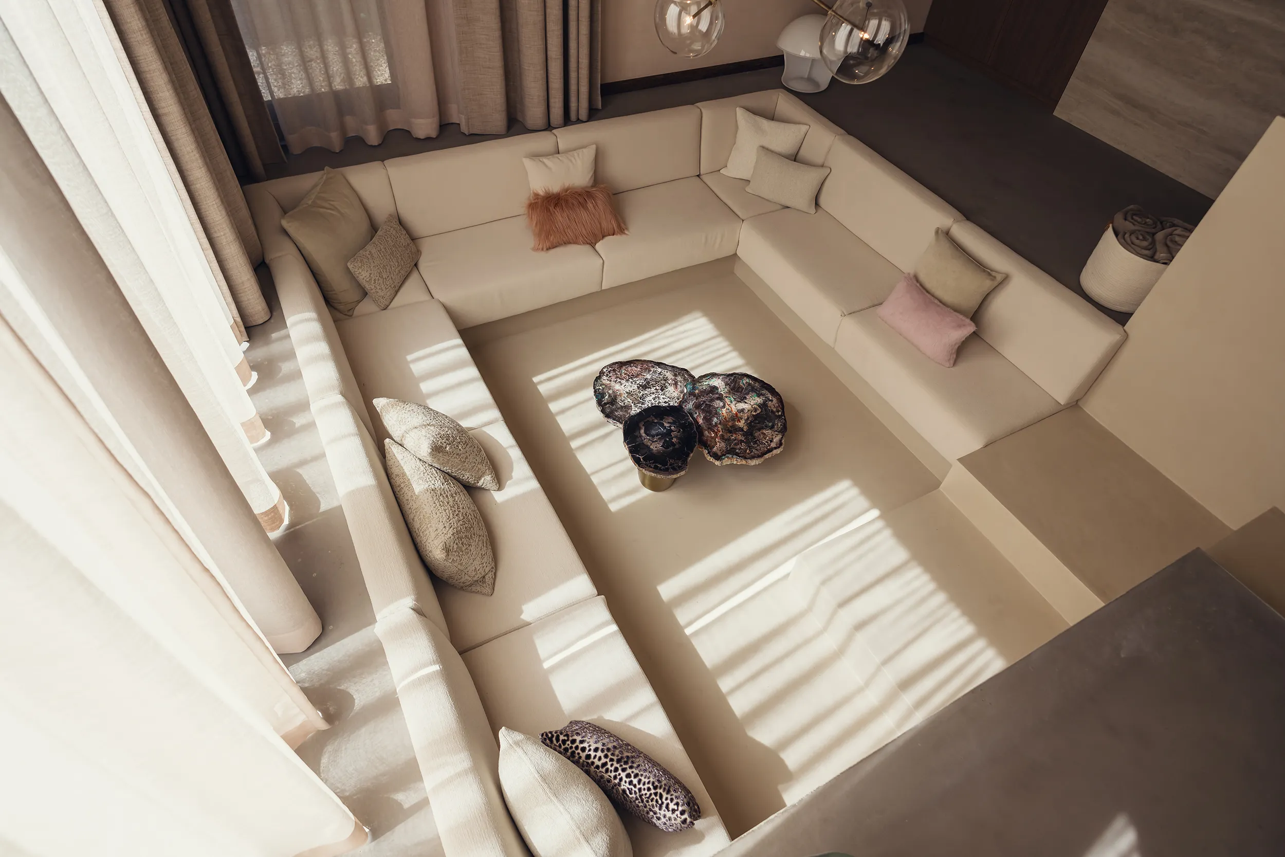 <p>The sunken conversation pit in the newly refurbished Luna Aurea suite</p>